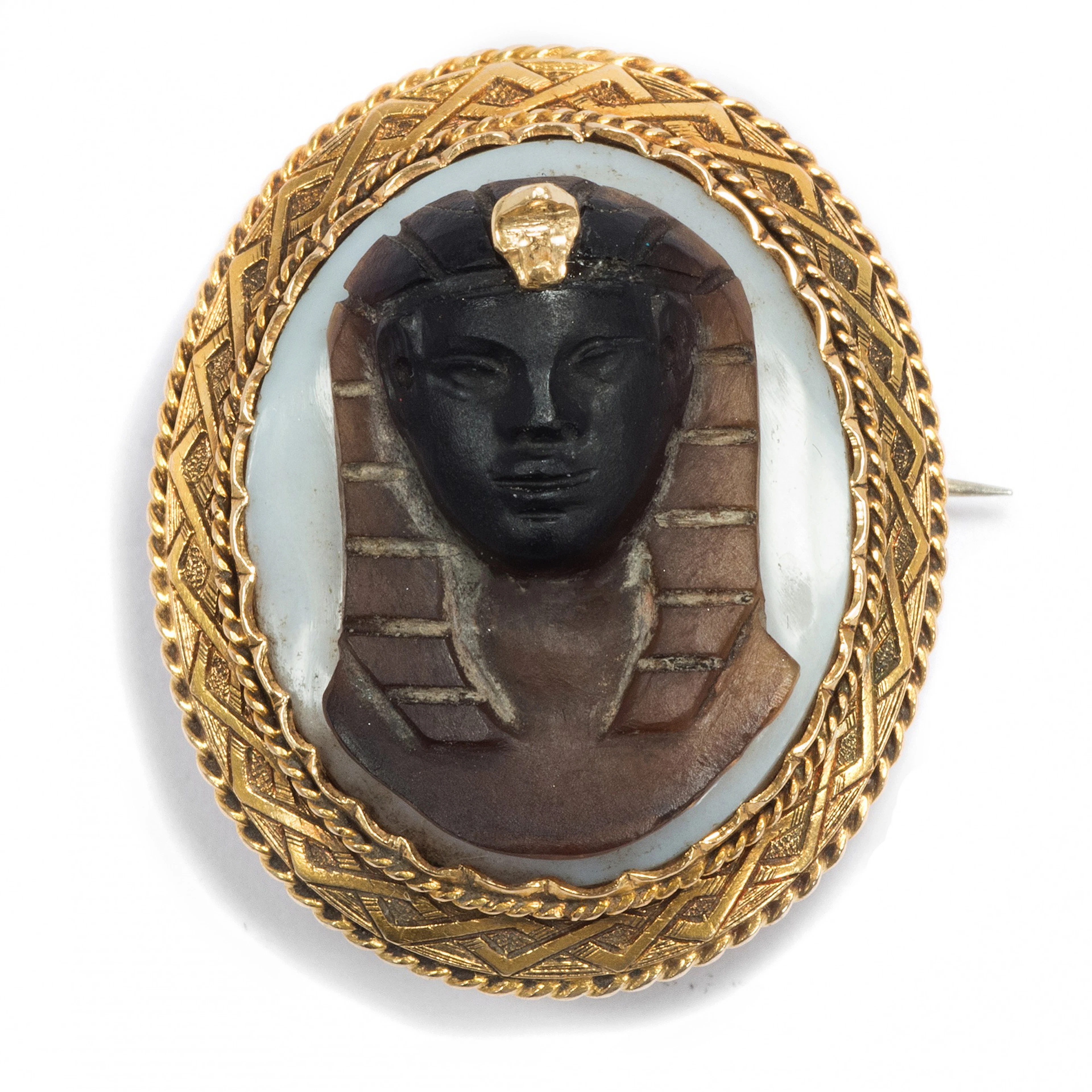 Egyptian Revival Hardstone Cameo Brooch, France circa 1870