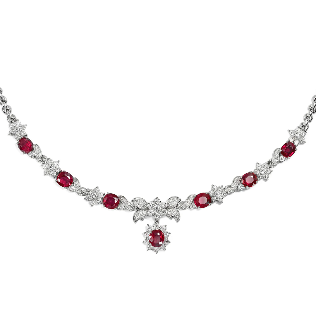 Delicate Burmese Ruby & Diamond Necklace, Chow Tai Fook, Hong Kong, c. 2010