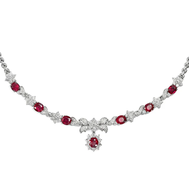 Delicate Burmese Ruby & Diamond Necklace, Chow Tai Fook, Hong Kong, c. 2010