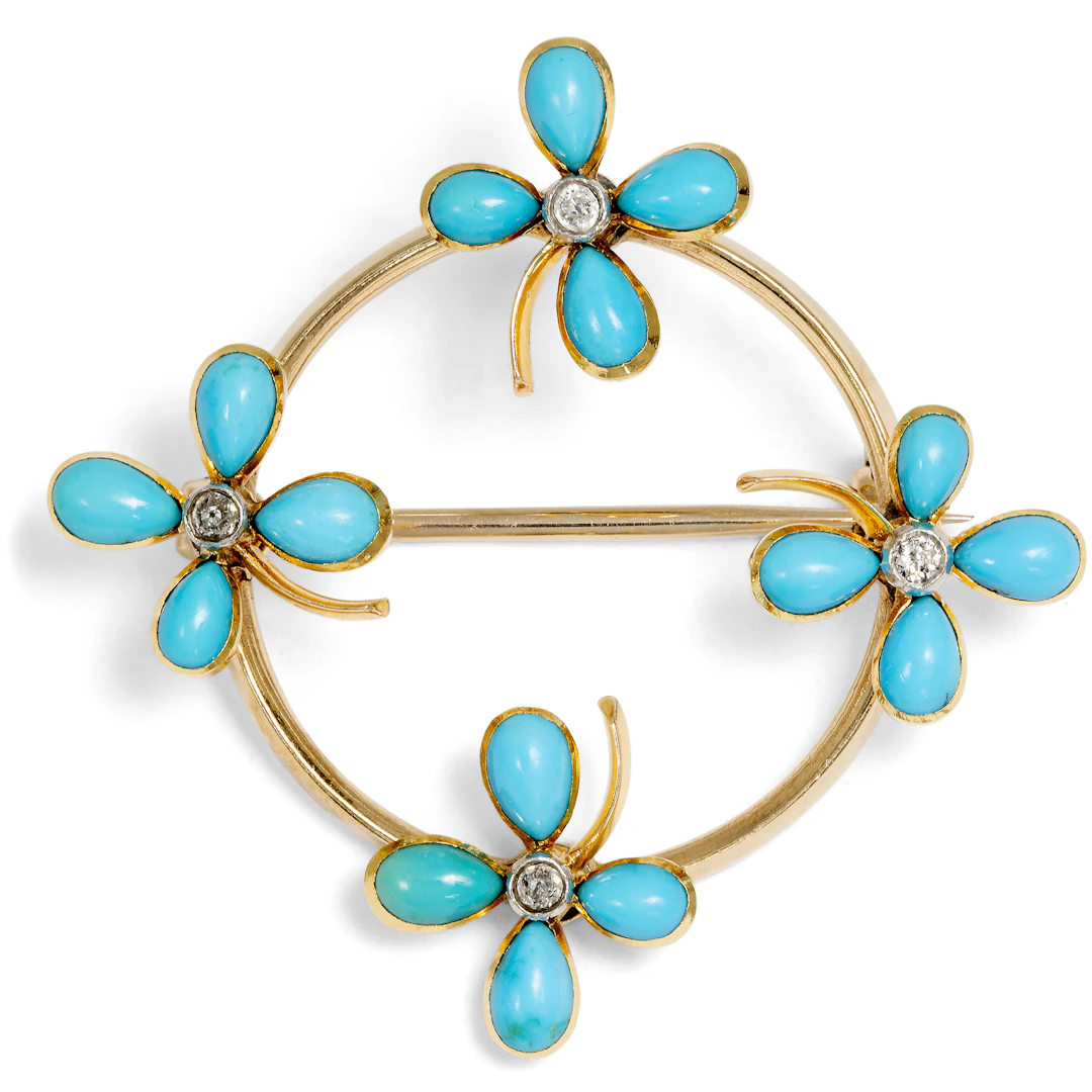 Sentimental Antique Turquoise and Diamond Brooch, c. 1900