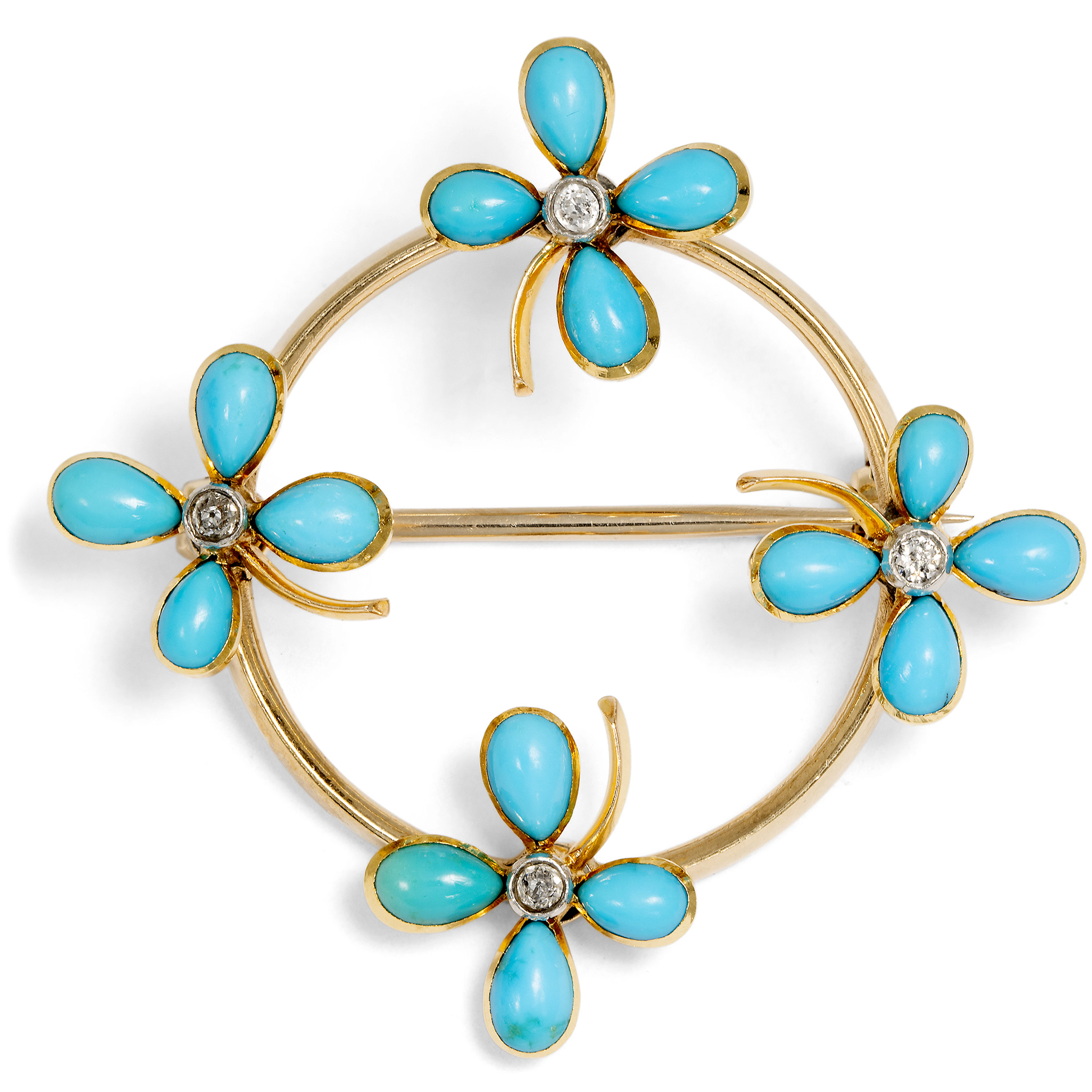 Sentimental Antique Turquoise and Diamond Brooch, c. 1900