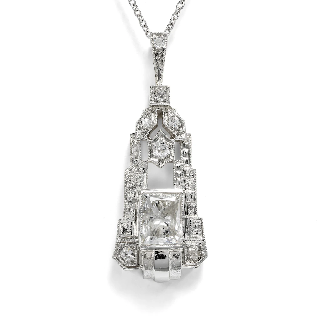 Antique Pendant With Modern Diamond In White Gold, Vienna Circa 1930 & Later