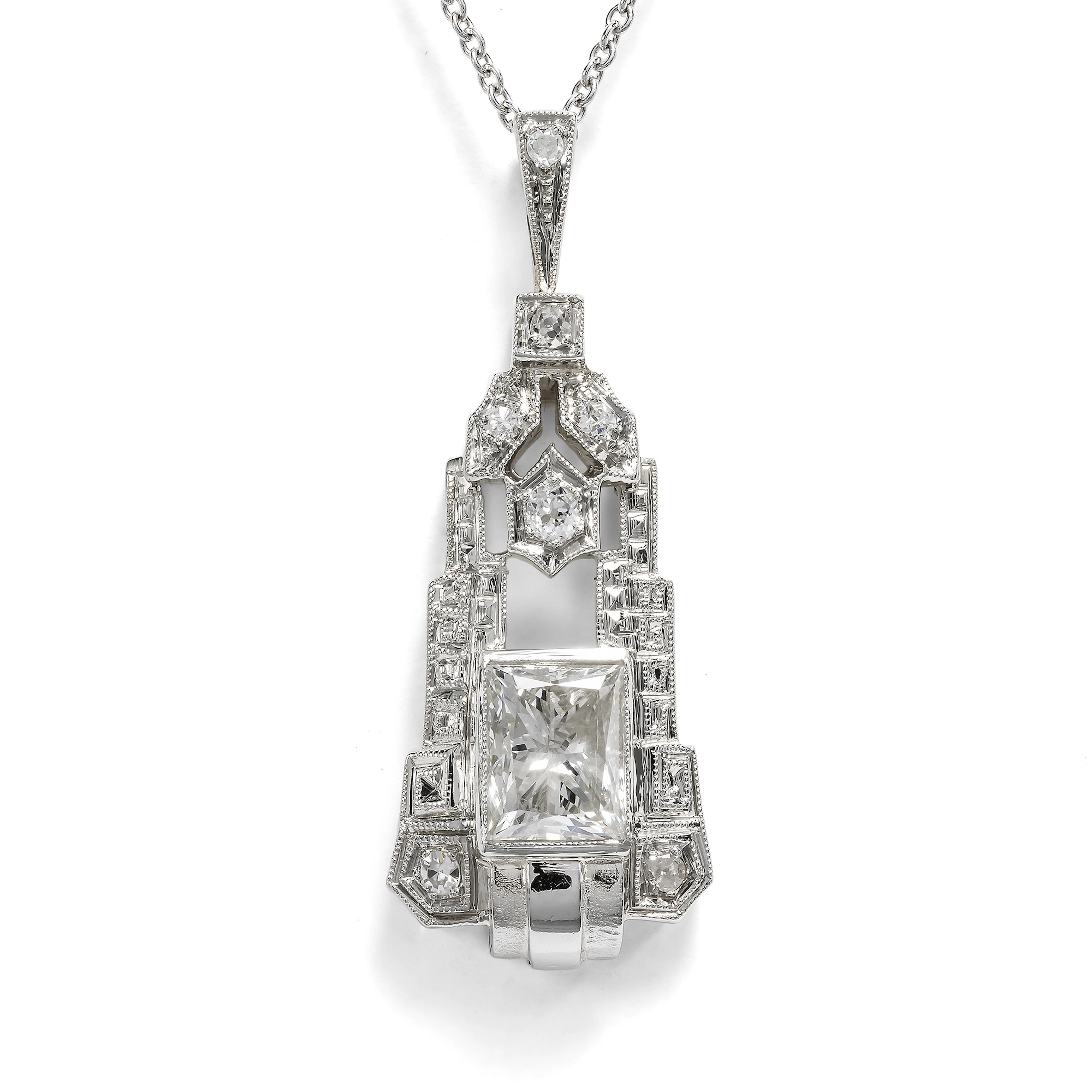 Antique Pendant With Modern Diamond In White Gold, Vienna Circa 1930 & Later