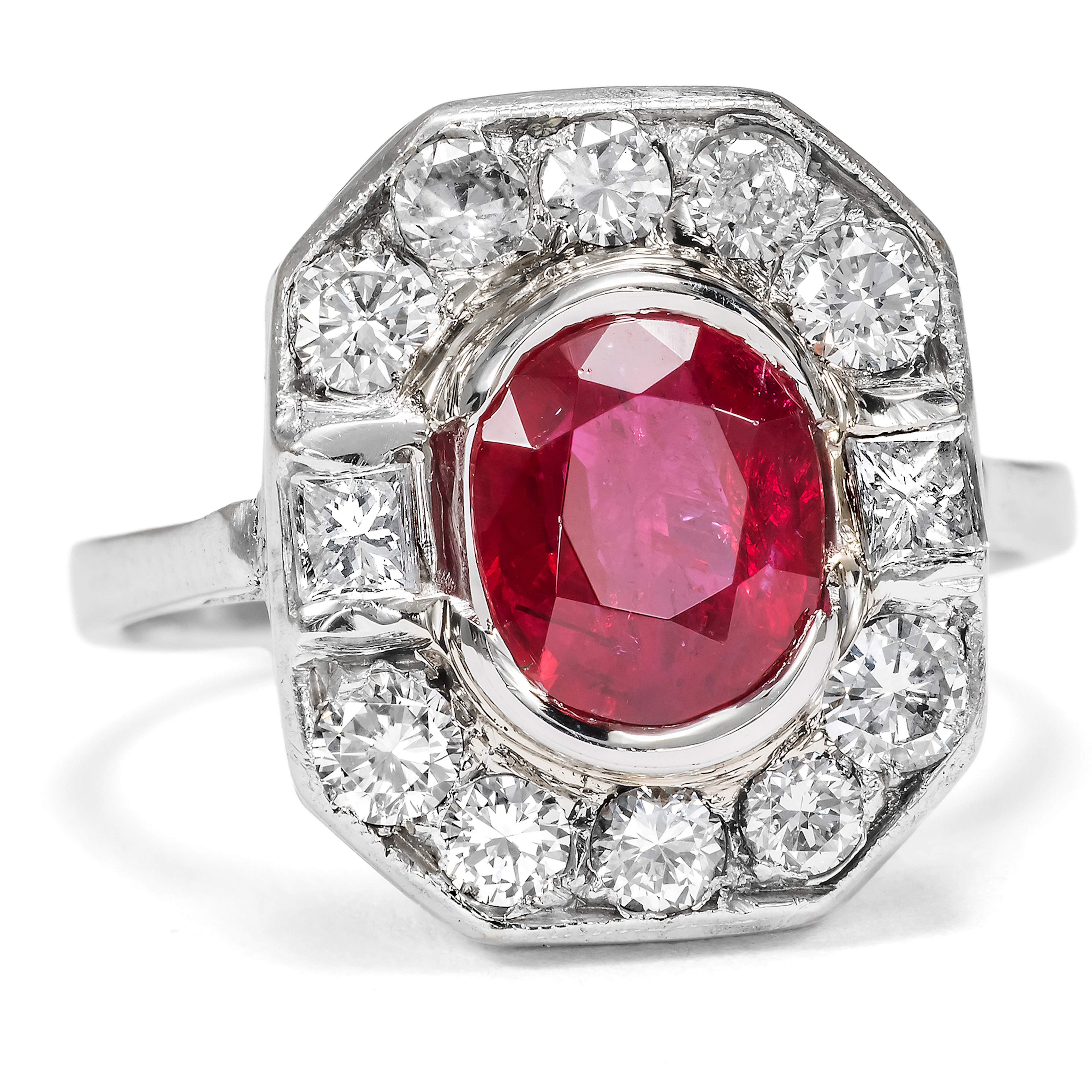 Vintage Ruby and Diamond Ring in White Gold, Paris, c. 1990s