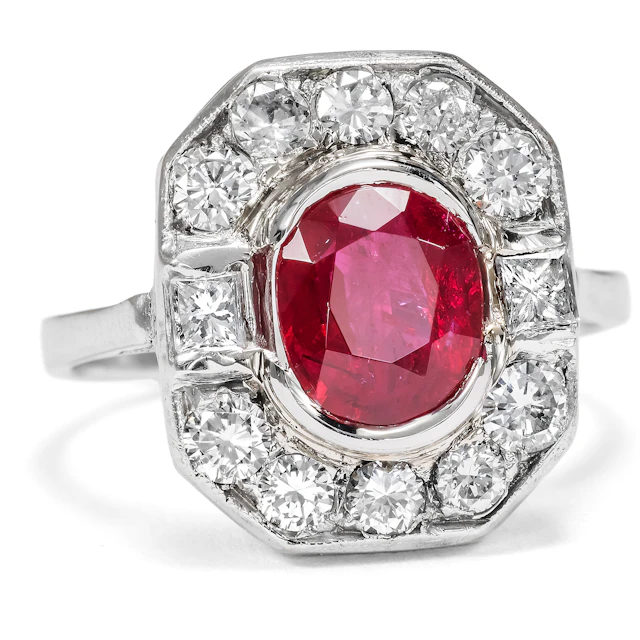 Vintage Ruby and Diamond Ring in White Gold, Paris, c. 1990s