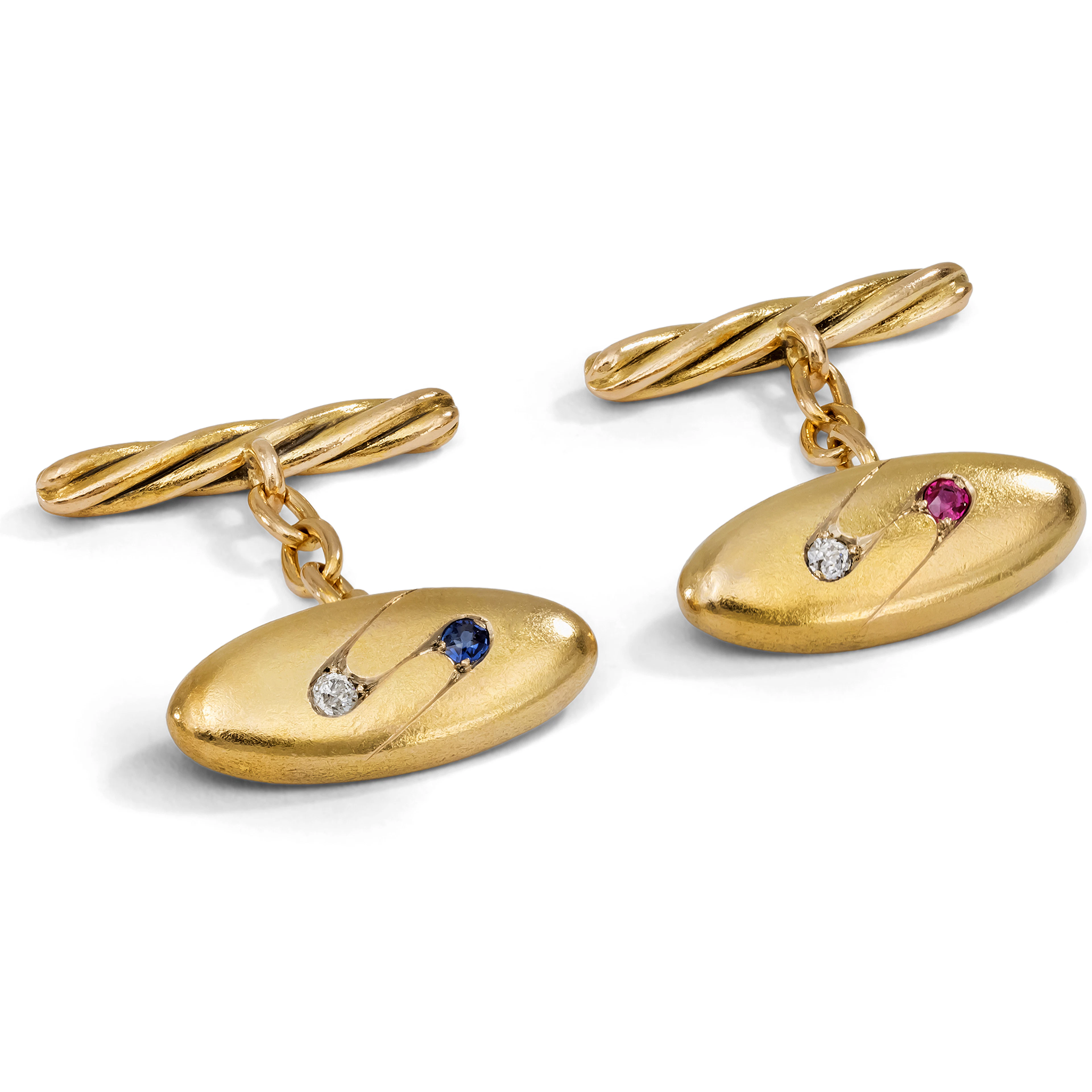 Antique Cufflinks with Rubies, Sapphires, and Diamonds in Gold, c. 1900