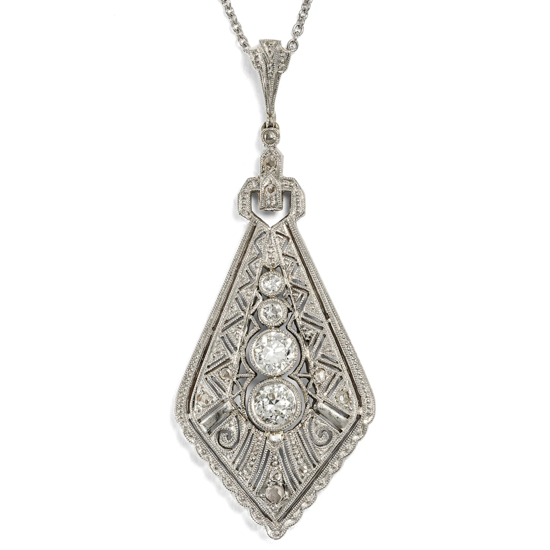 Glamorous Art Deco Pendant with a Diamond in Gold and Platinum on