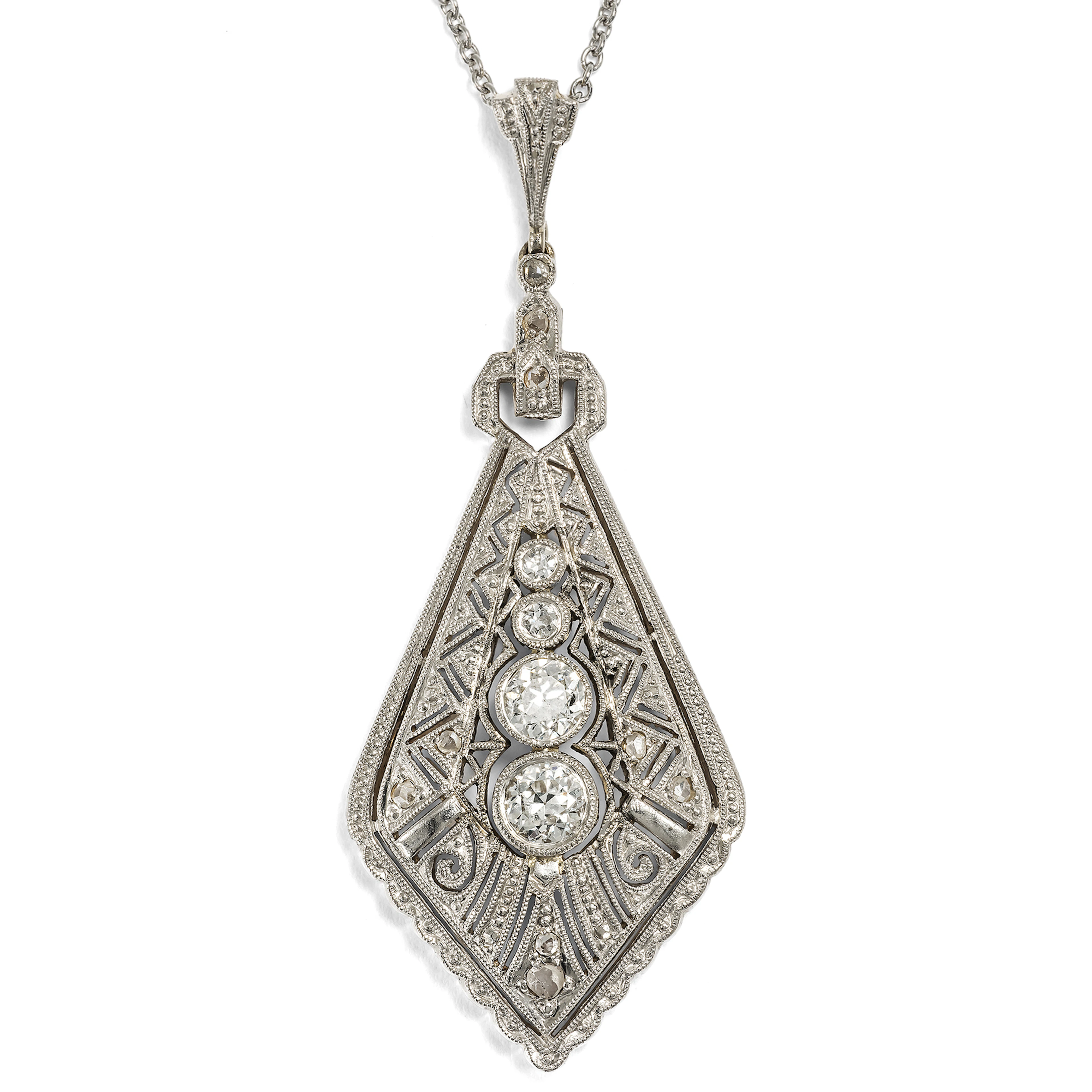 Glamorous Art Deco Pendant with a Diamond in Gold and Platinum on