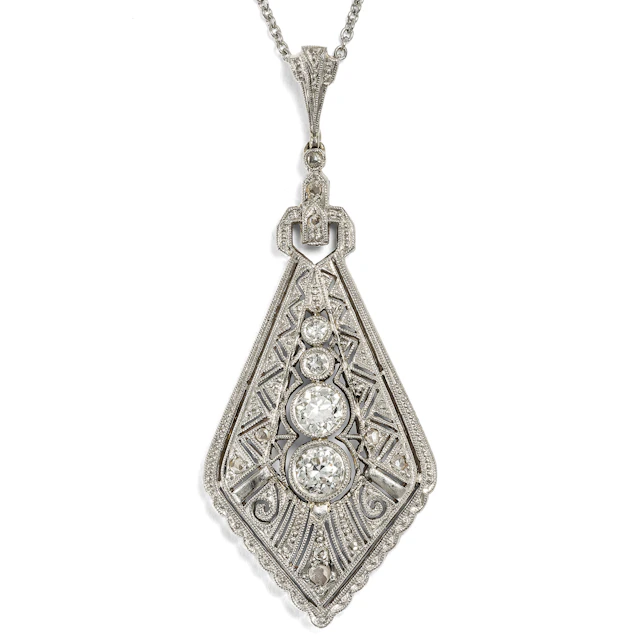 Glamorous Art Deco Pendant with a Diamond in Gold and Platinum on