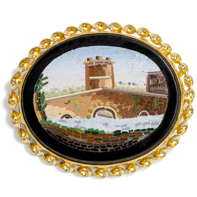 Antique Micromosaic with the Ponte Lucano in a Gilded Silver Setting