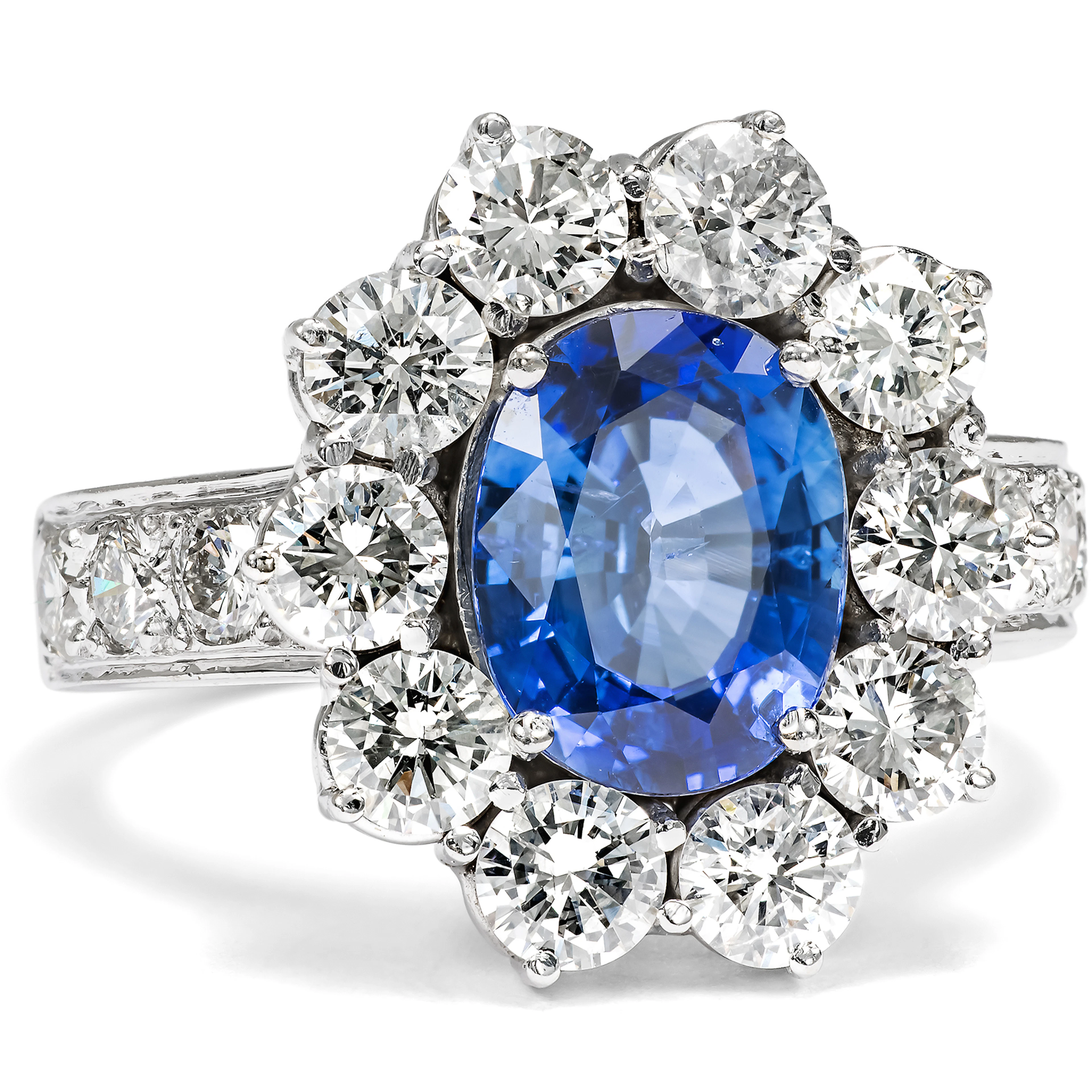 Modern Entourage Ring with Sapphire & Diamonds in White Gold, c. 2000