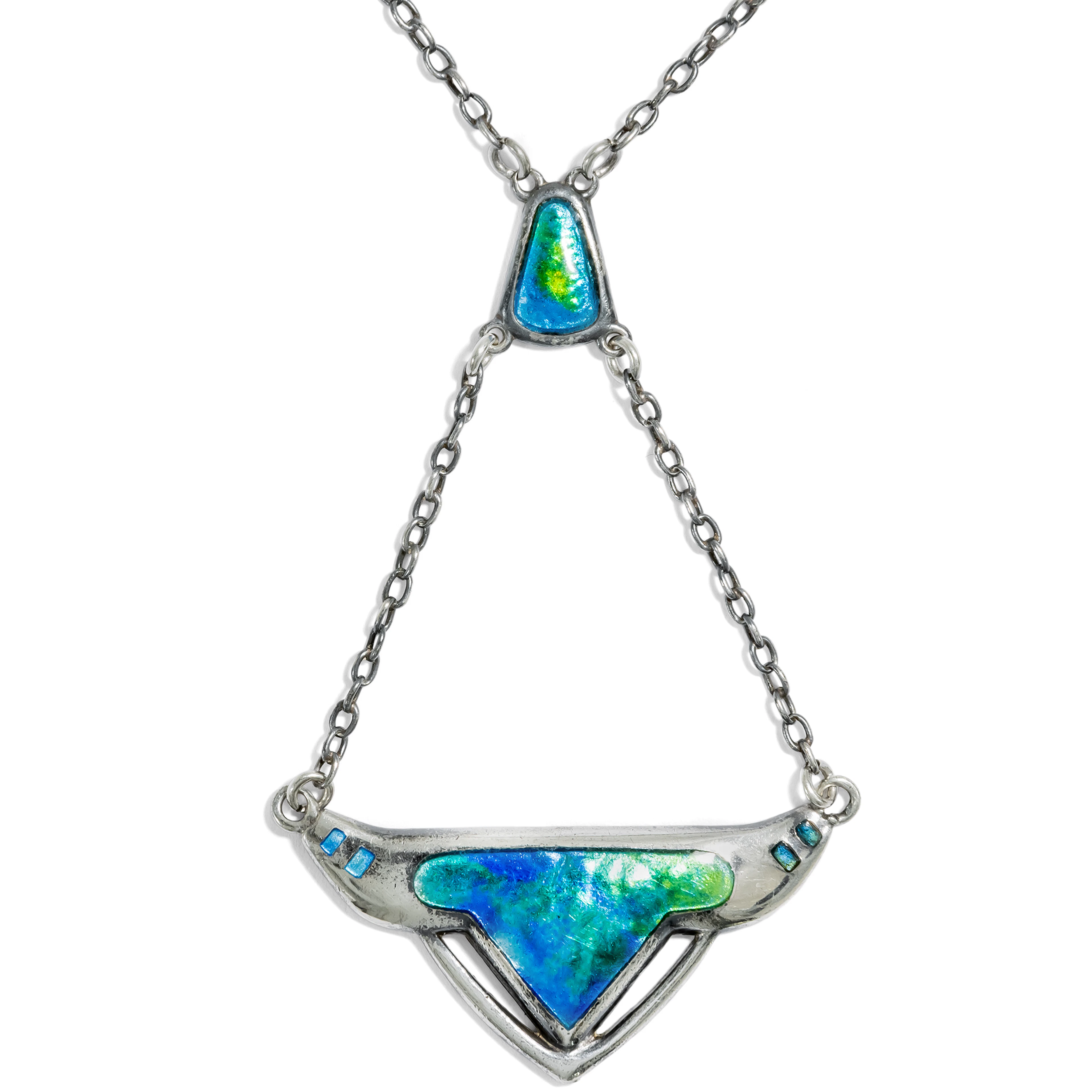 Elegant English Art Nouveau Silver & Enamel Necklace, c. 1910