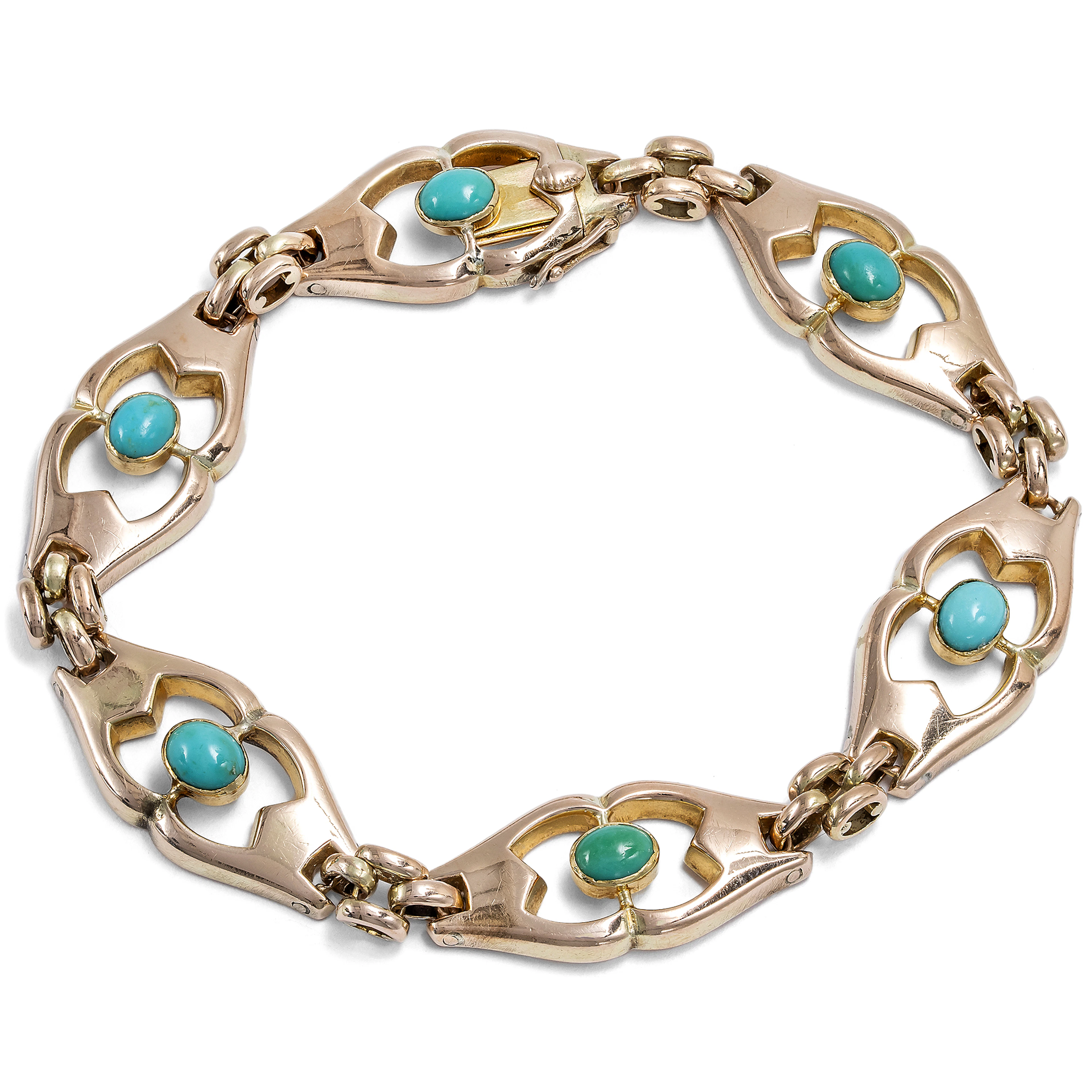 Romantic Bracelet with Turquoises in Gold, probably USA, c. 1910
