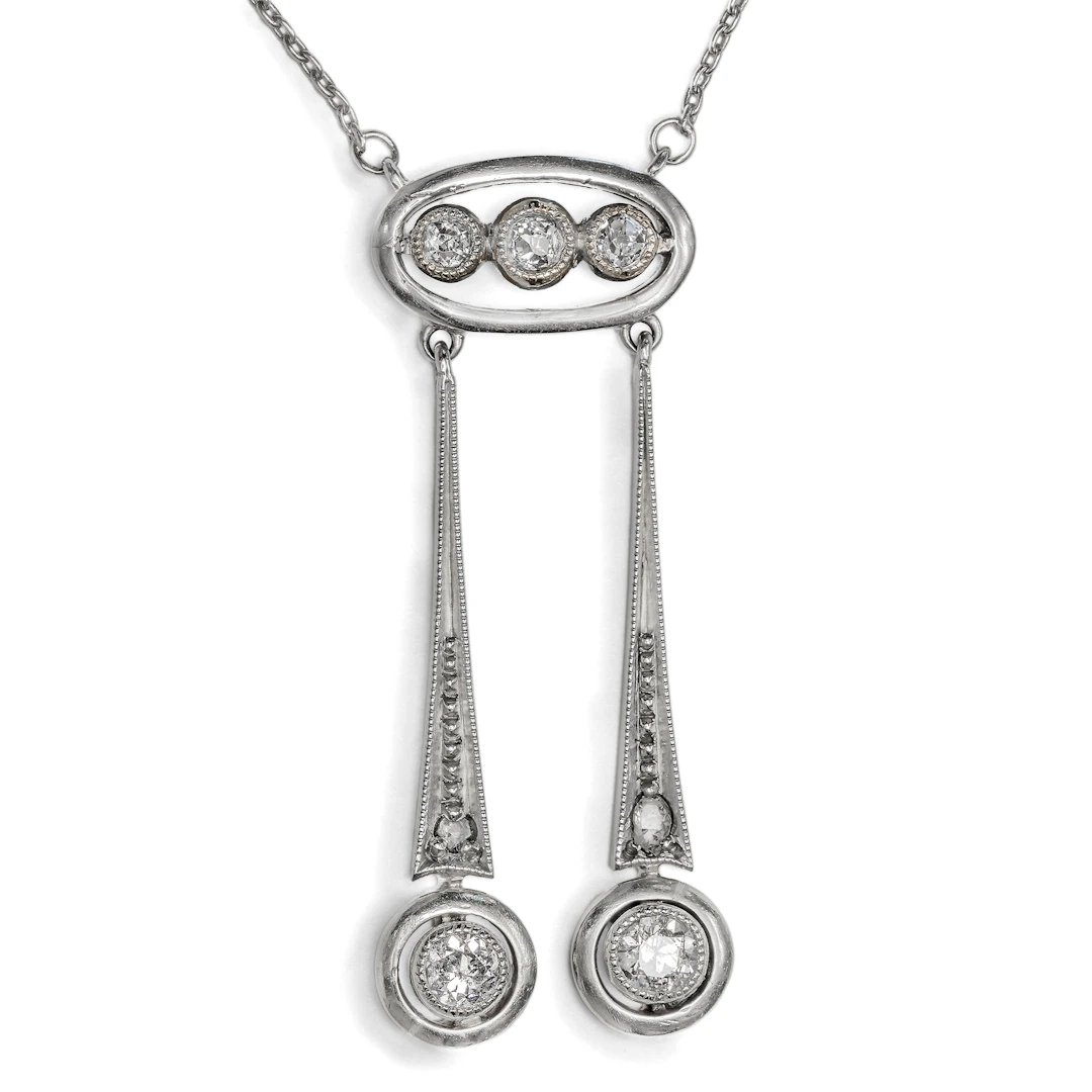 Antique Negligé Necklace with Diamonds in Silver on Gold, c. 1910