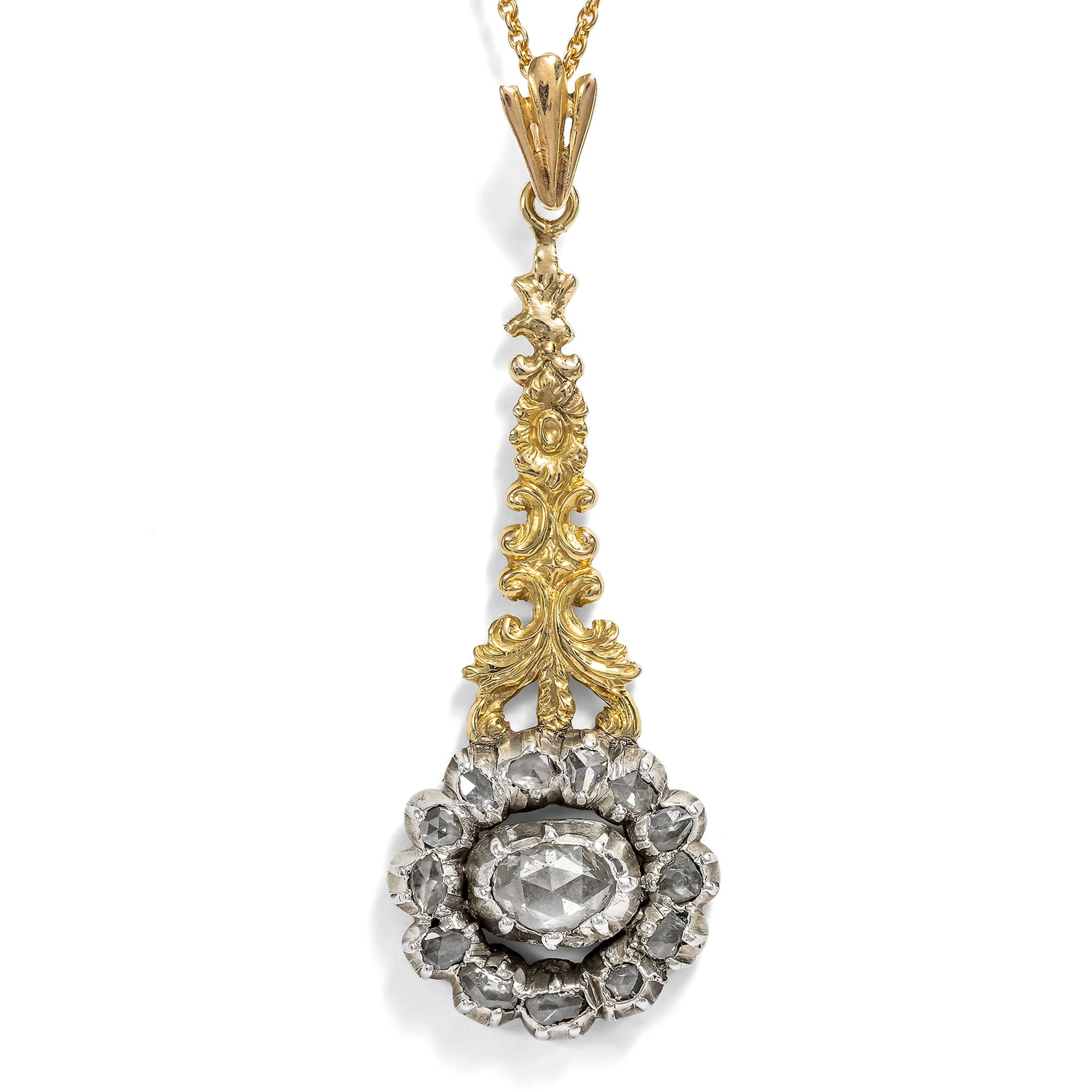 Antique Pendant Made from a "Comet Brooch" with Diamonds in Gold &