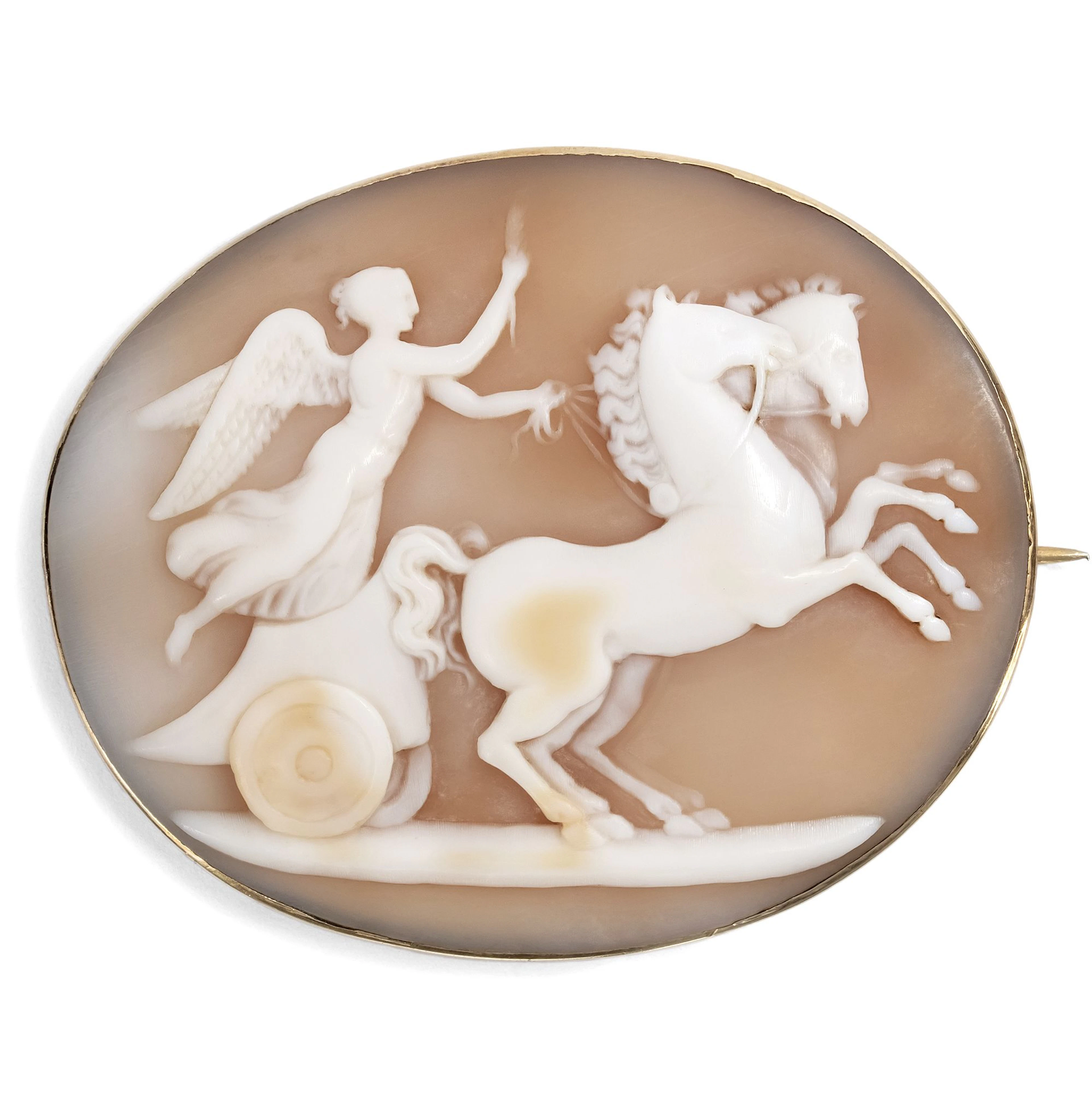 Large Antique Gold Brooch with Shell Cameo, c. 1820