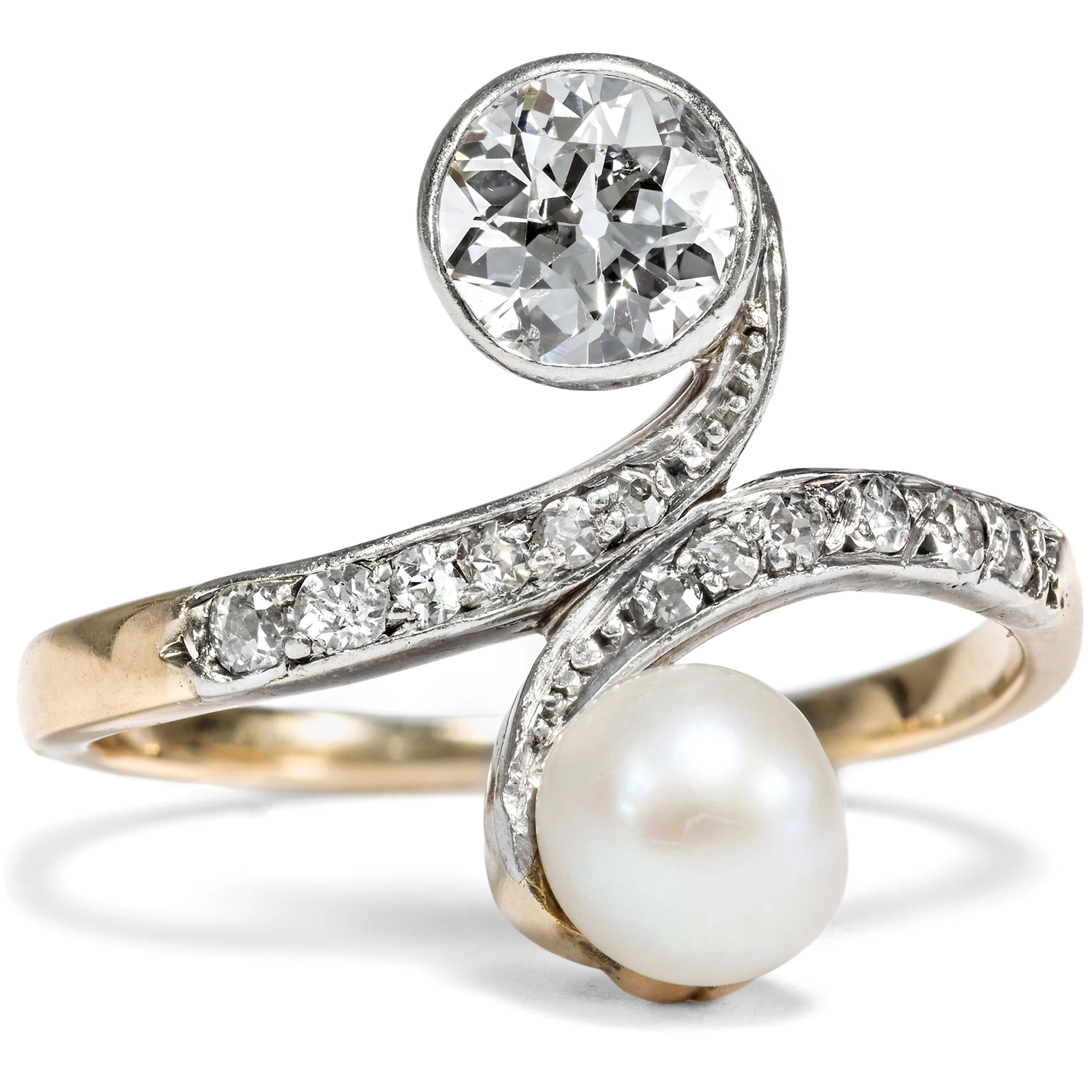 Antique Toi-et-Moi Ring with Diamonds and a Natural Pearl, circa 1895