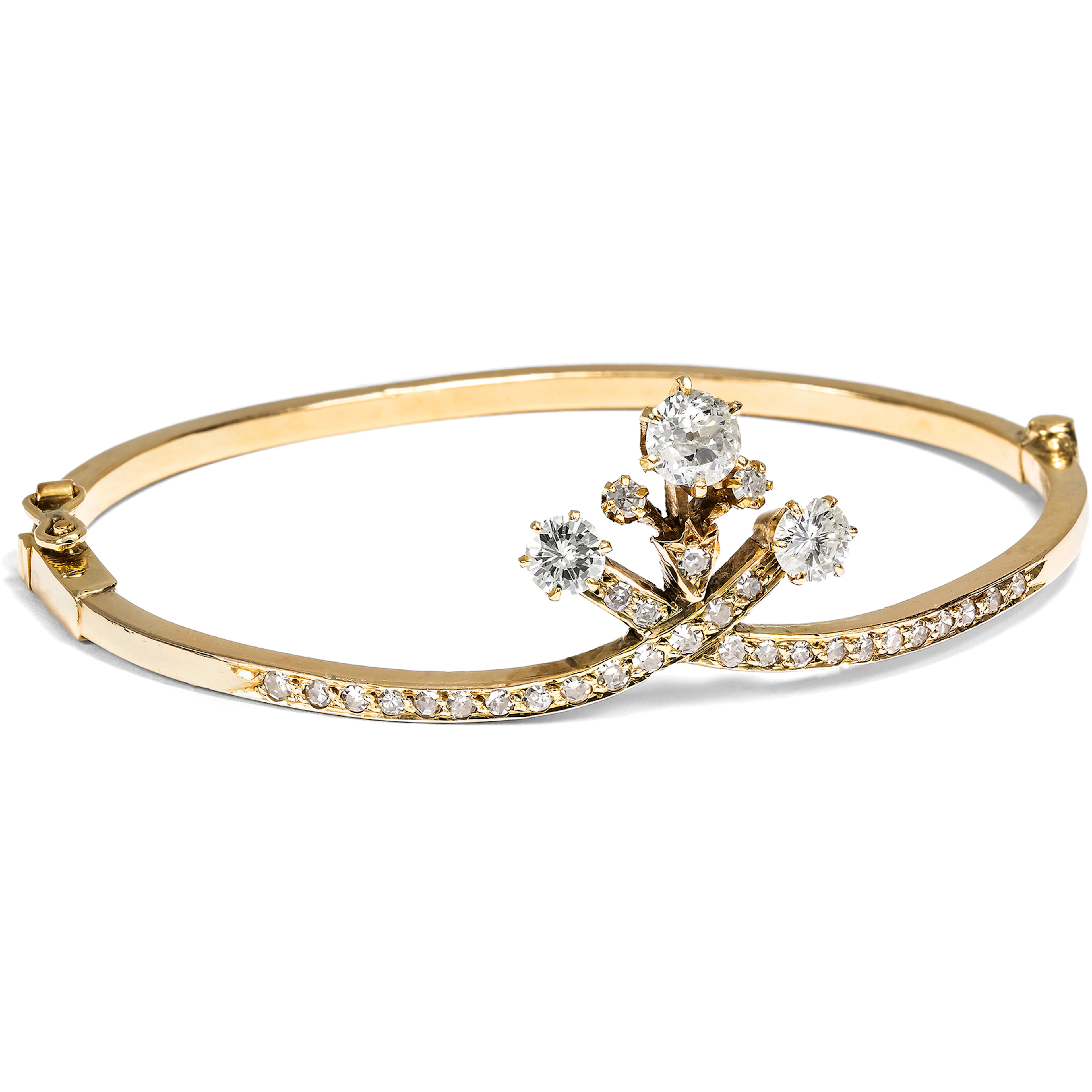 Sentimental Vintage Bangle with Diamonds Set in Gold, 2nd Half of