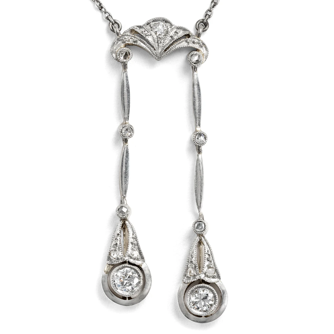 Antique Negligé Necklace with Diamonds in Gold and Platinum, c. 1910