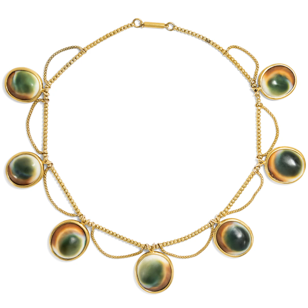 Magnificent Victorian Operculum Necklace in Gilded Silver, England Circa 1865