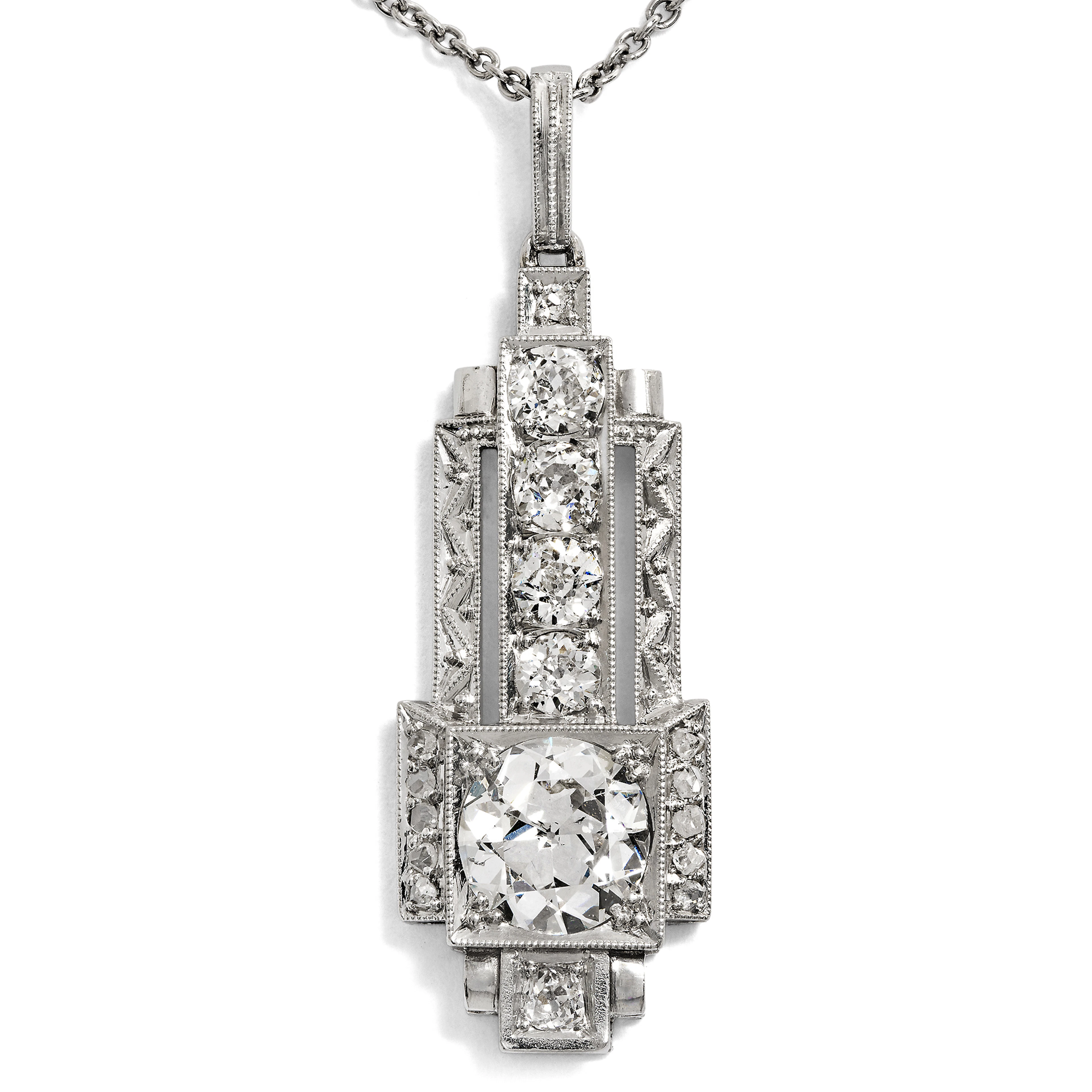 Elegant Déco Pendant with a 1.00 ct Old European Cut Diamond in Platinum