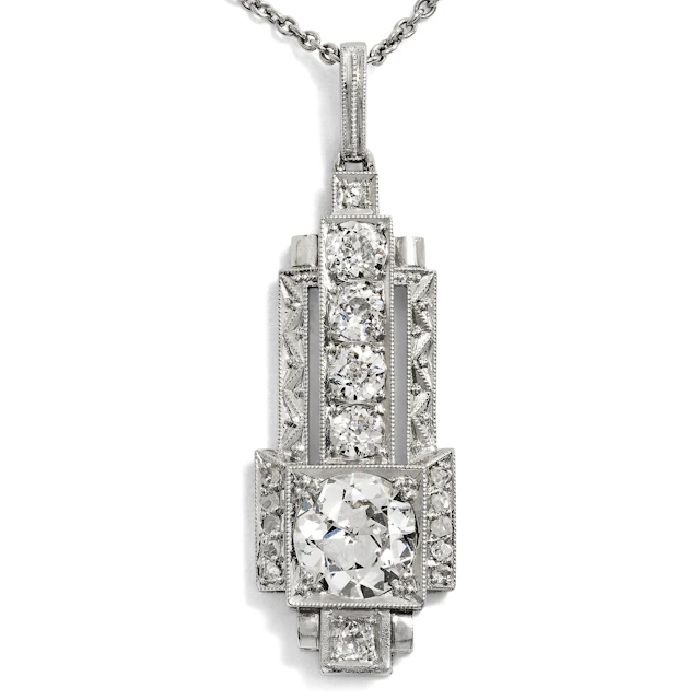 Elegant Déco Pendant with a 1.00 ct Old European Cut Diamond in Platinum