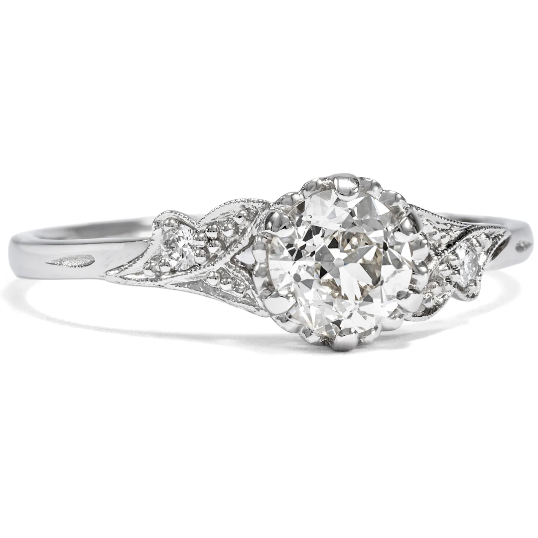 Delicate Ring with a 0.56 ct Old European Cut Diamond in Platinum
