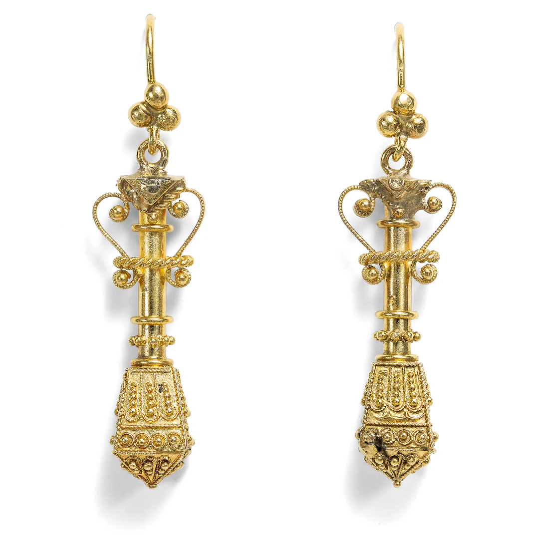 Gold Earrings in the Archaeological Style, Converted from Antique