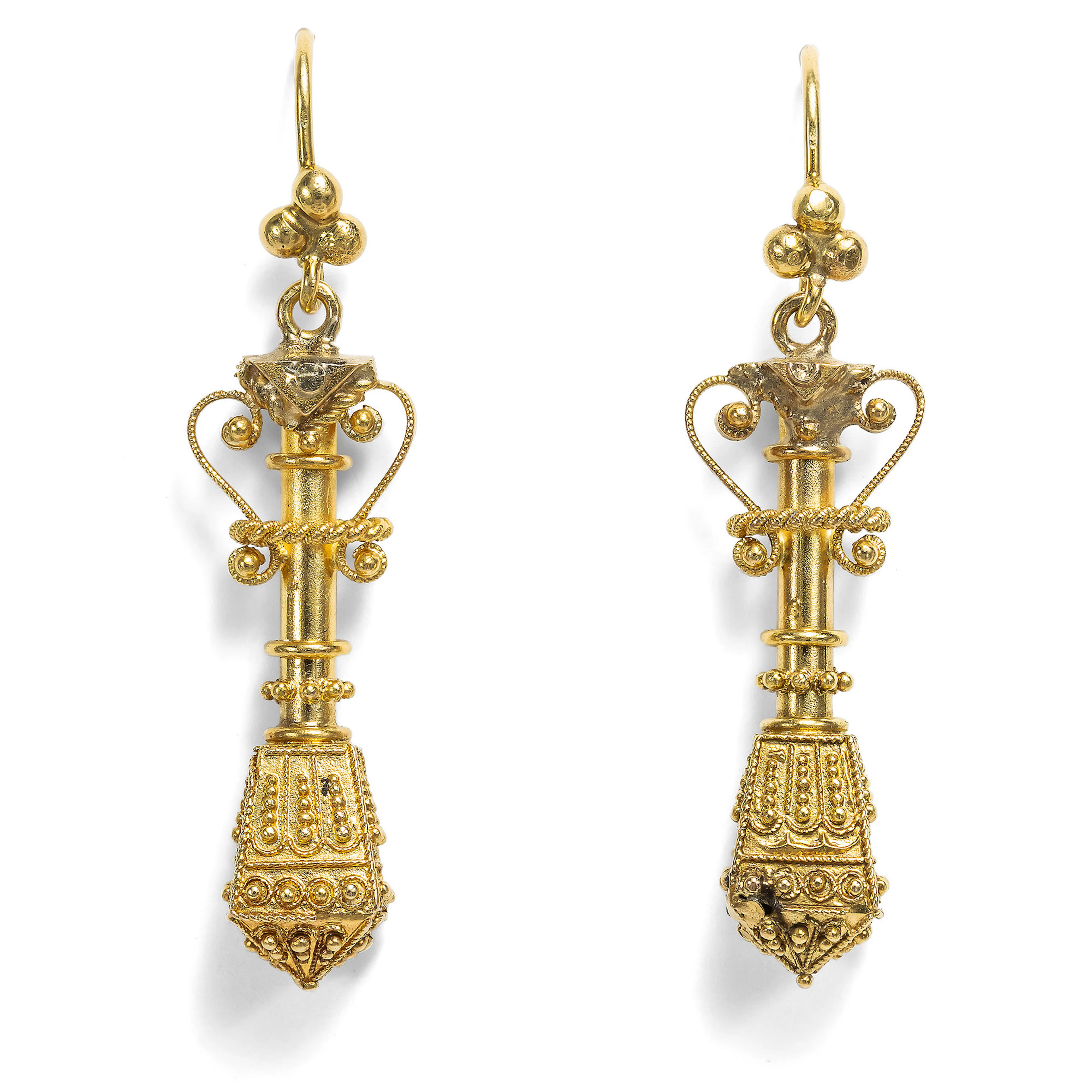 Gold Earrings in the Archaeological Style, Converted from Antique