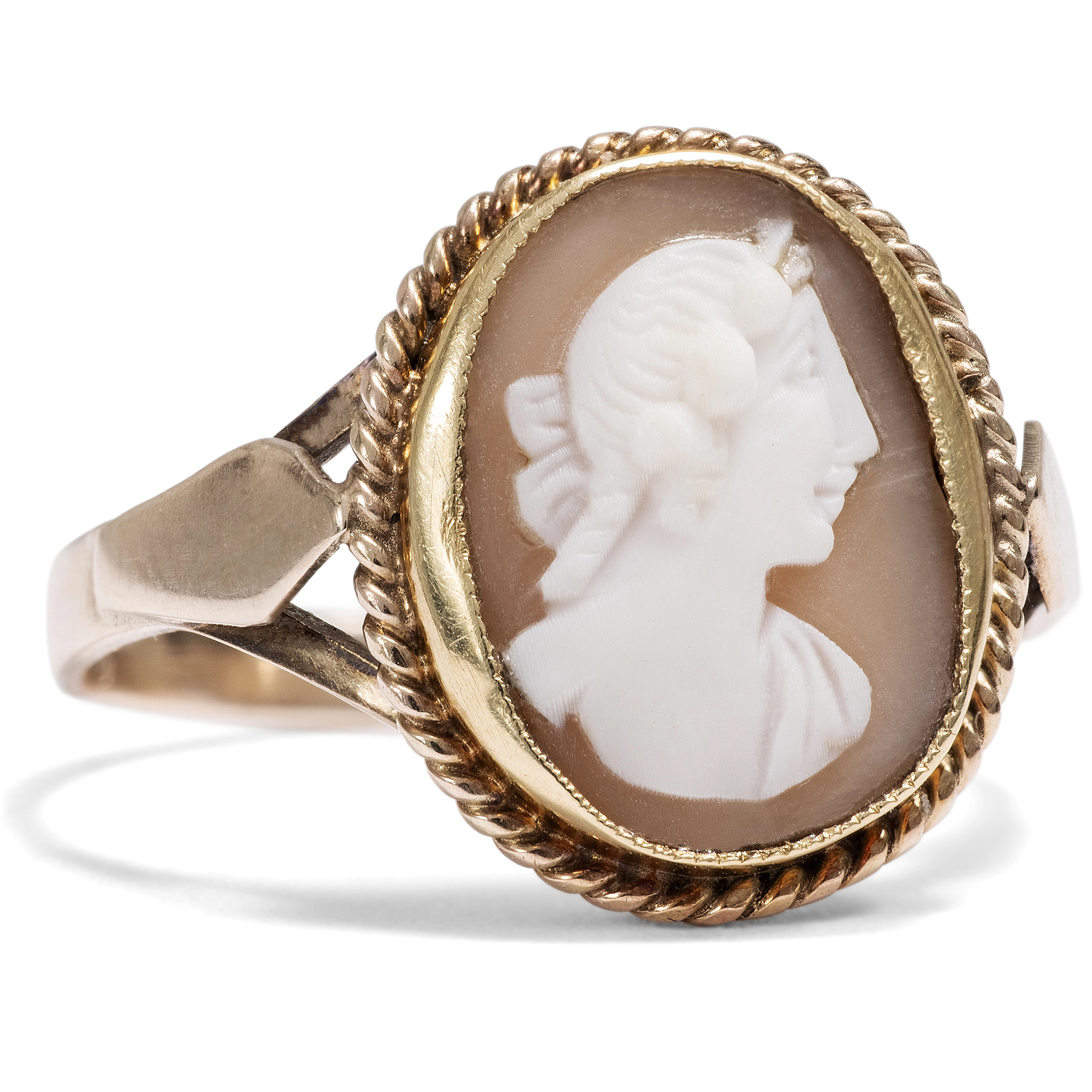 Antique Ring with a Shell Cameo in a Gold, Germany, c. 1910