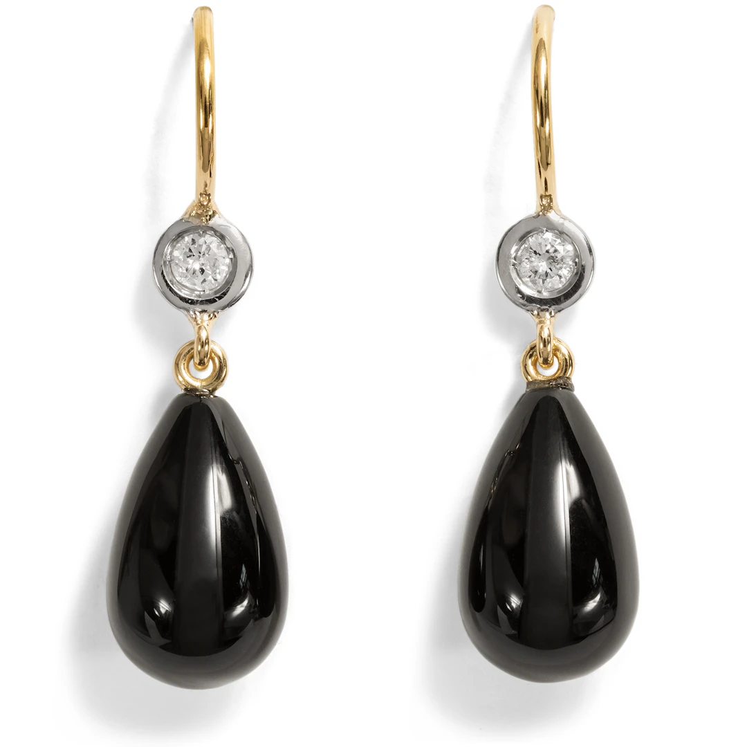 Earrings with Onyx and Vintage Diamonds, from Our Workshop