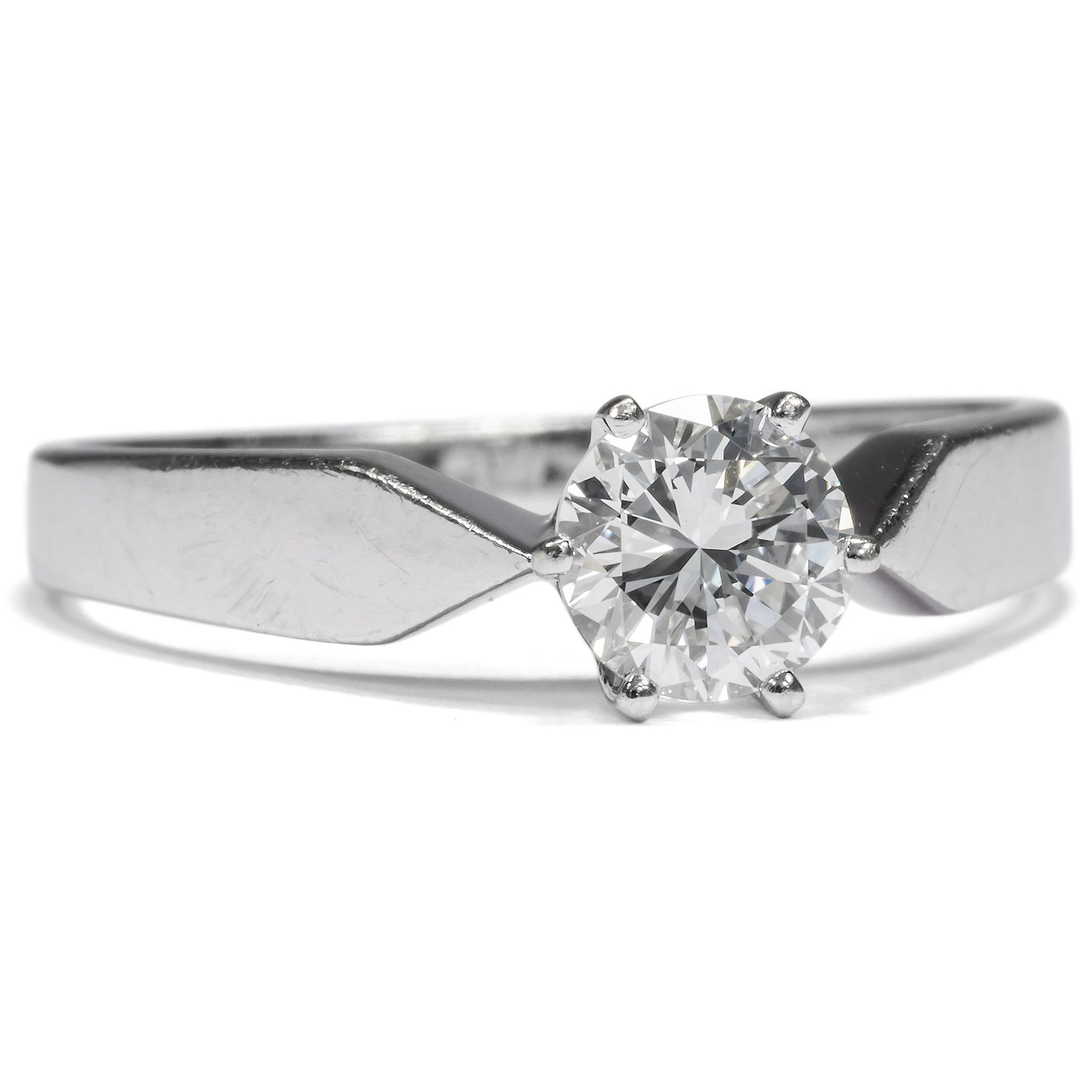 Classic Engagement Ring With 0.60 ct Diamond Solitaire in White Gold, c. 1990