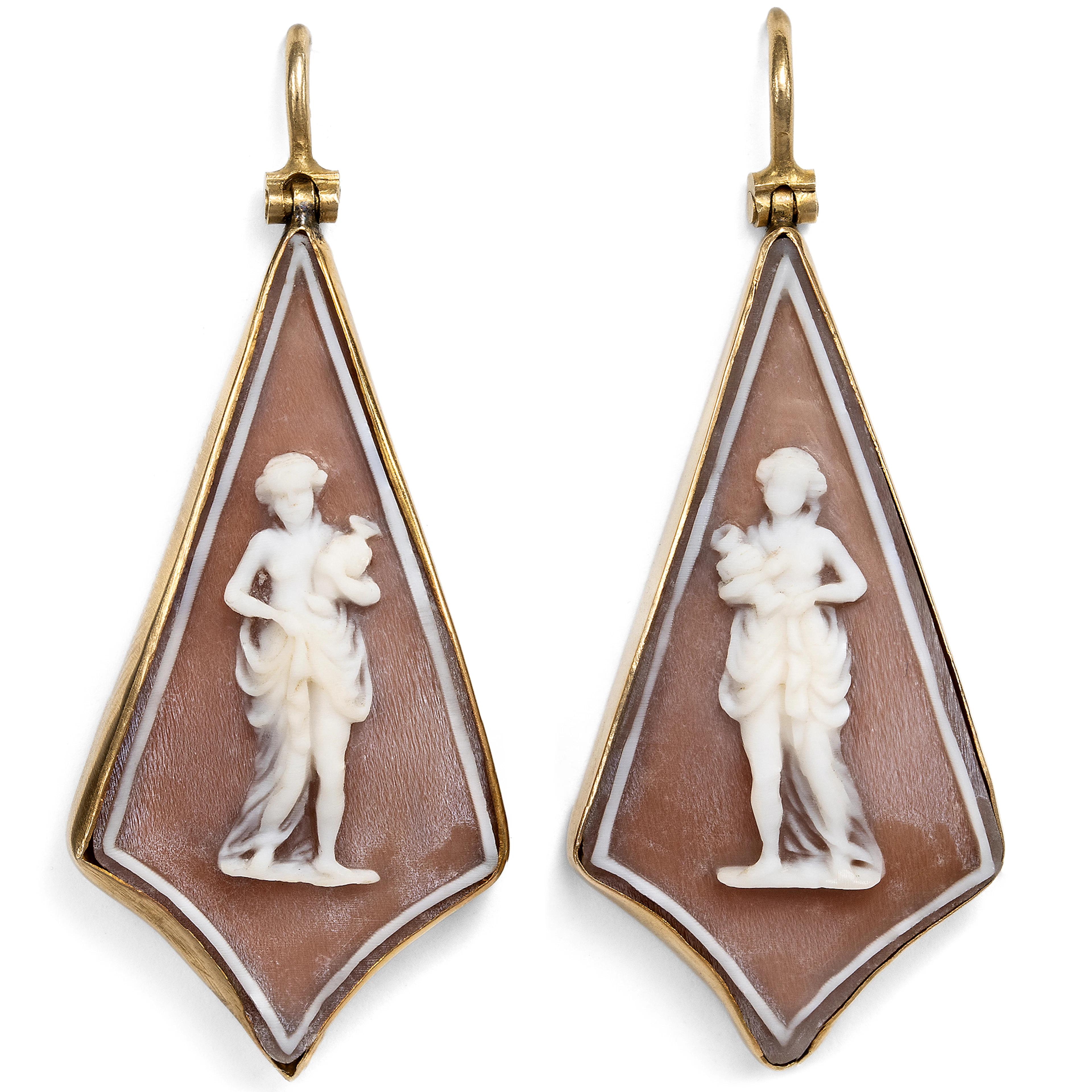 Antique Gold Earrings with Shell Cameos, Italy & Great Britain, c. 1885