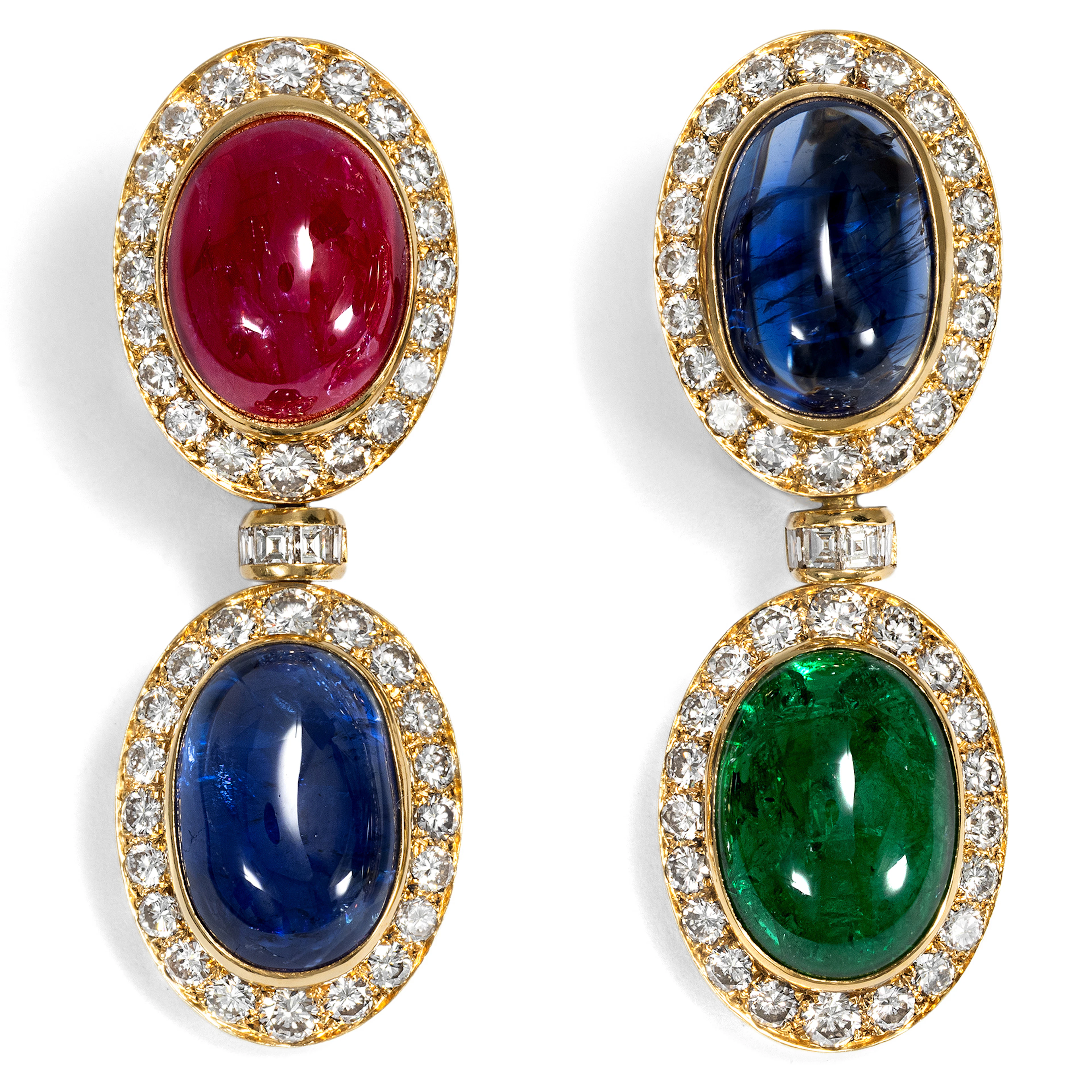 Large, Exquisite Vintage Earrings with Colored Gemstones & Diamonds