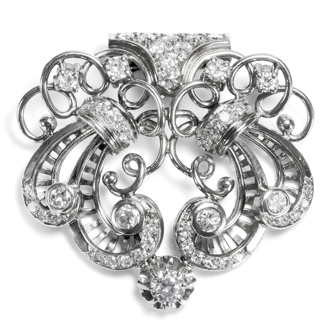 Playful Platinum & Diamond Clip, Art Deco Around 1930