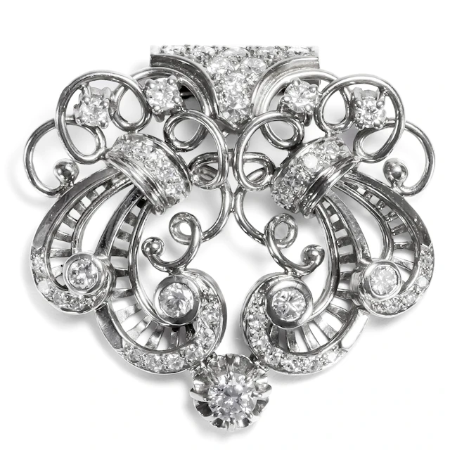 Playful Platinum & Diamond Clip, Art Deco Around 1930