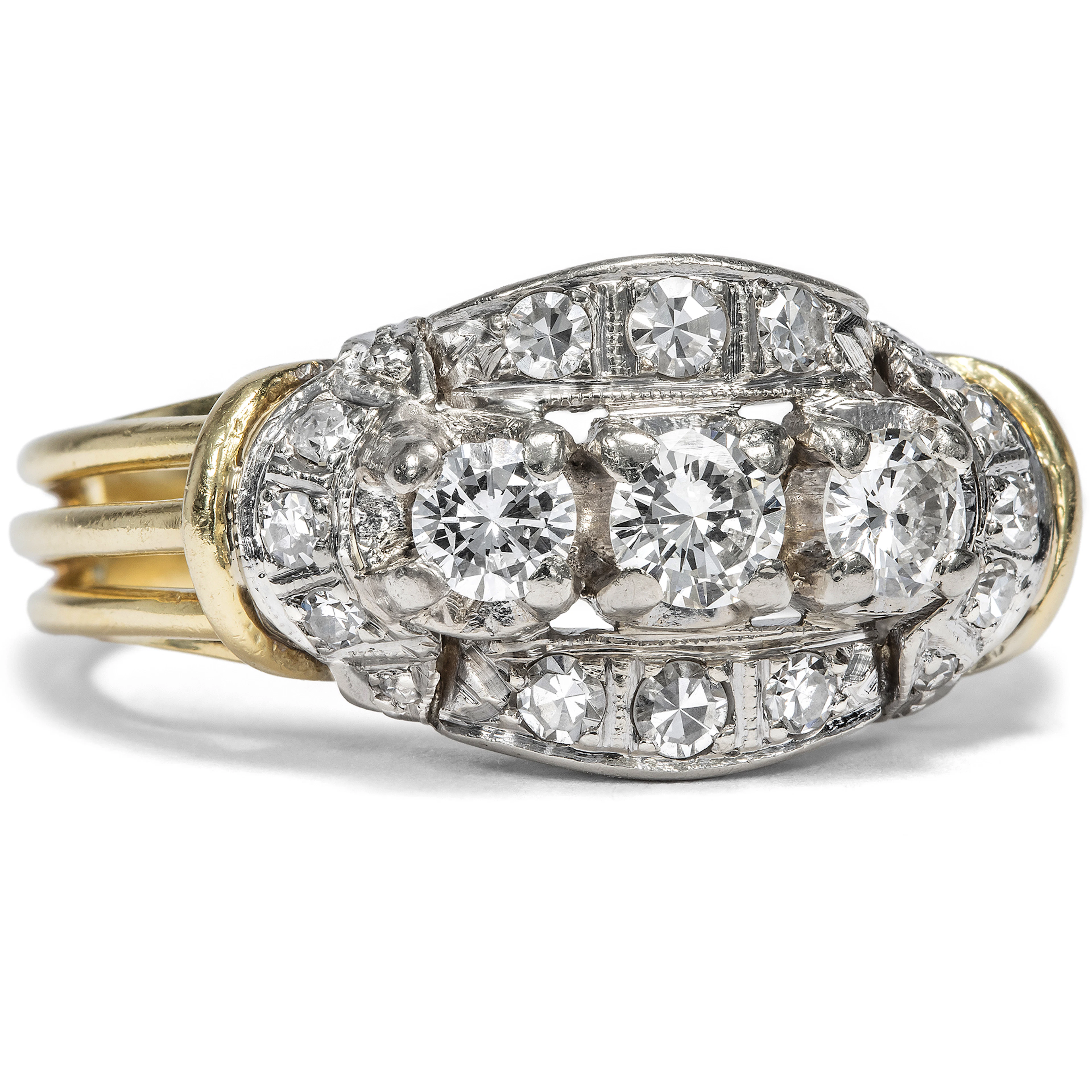 Vintage Ring with Diamonds in White and Yellow Gold, Julius Graef, c. 1960