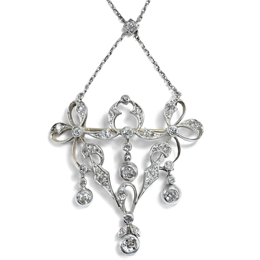 Magnificent Belle Époque Pendant Brooch with Diamonds in Silver & Gold, c. 1910