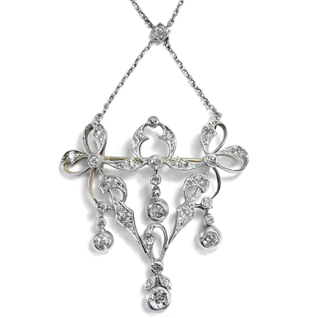 Magnificent Belle Époque Pendant Brooch with Diamonds in Silver & Gold, c. 1910