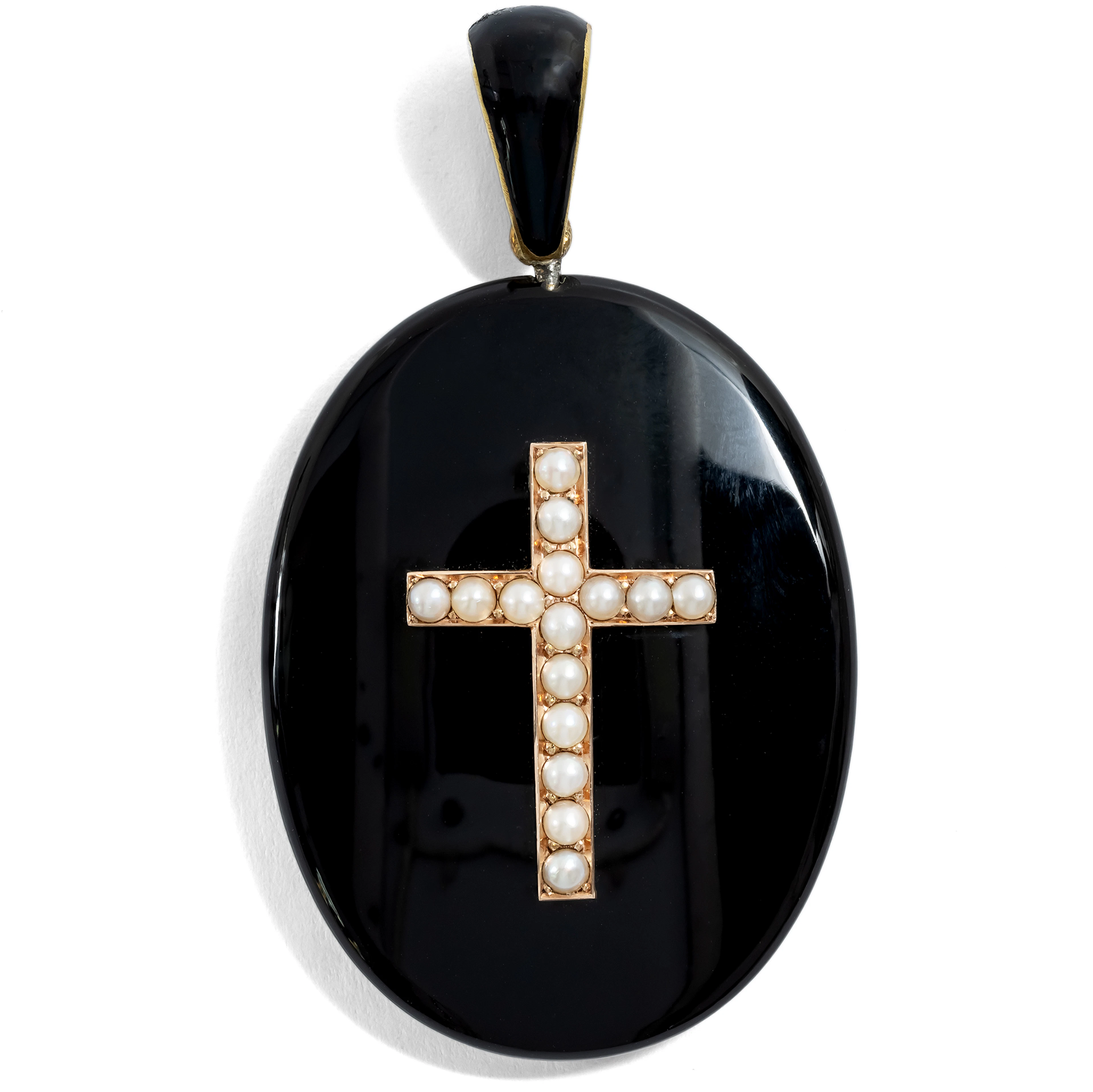 Large Onyx, Pearl and Gold Mourning Locket, c. 1880
