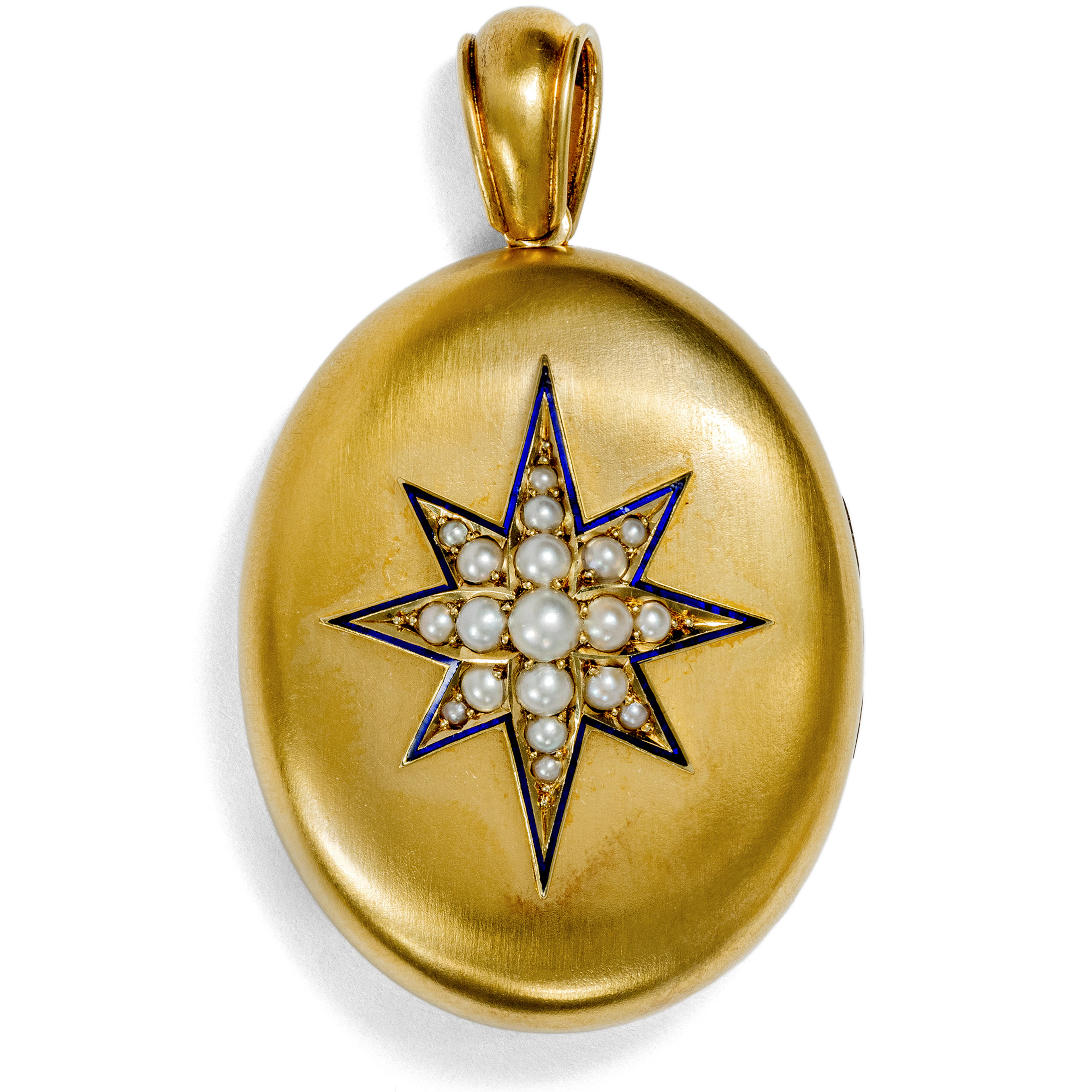 Victorian Locket Pendant with Pearls in Enamelled Gold, c. 1871