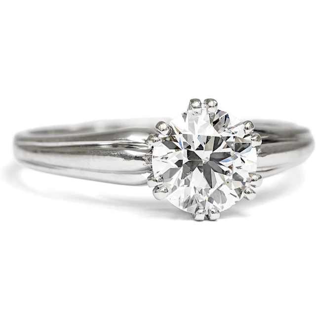 Classic Vintage Engagement Ring With Fine White 1.20 ct Diamond Solitaire