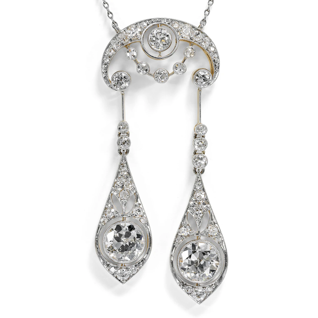 Exquisite 3.20 ct Diamond Negligé Necklace in Platinum on Gold, c. 1915