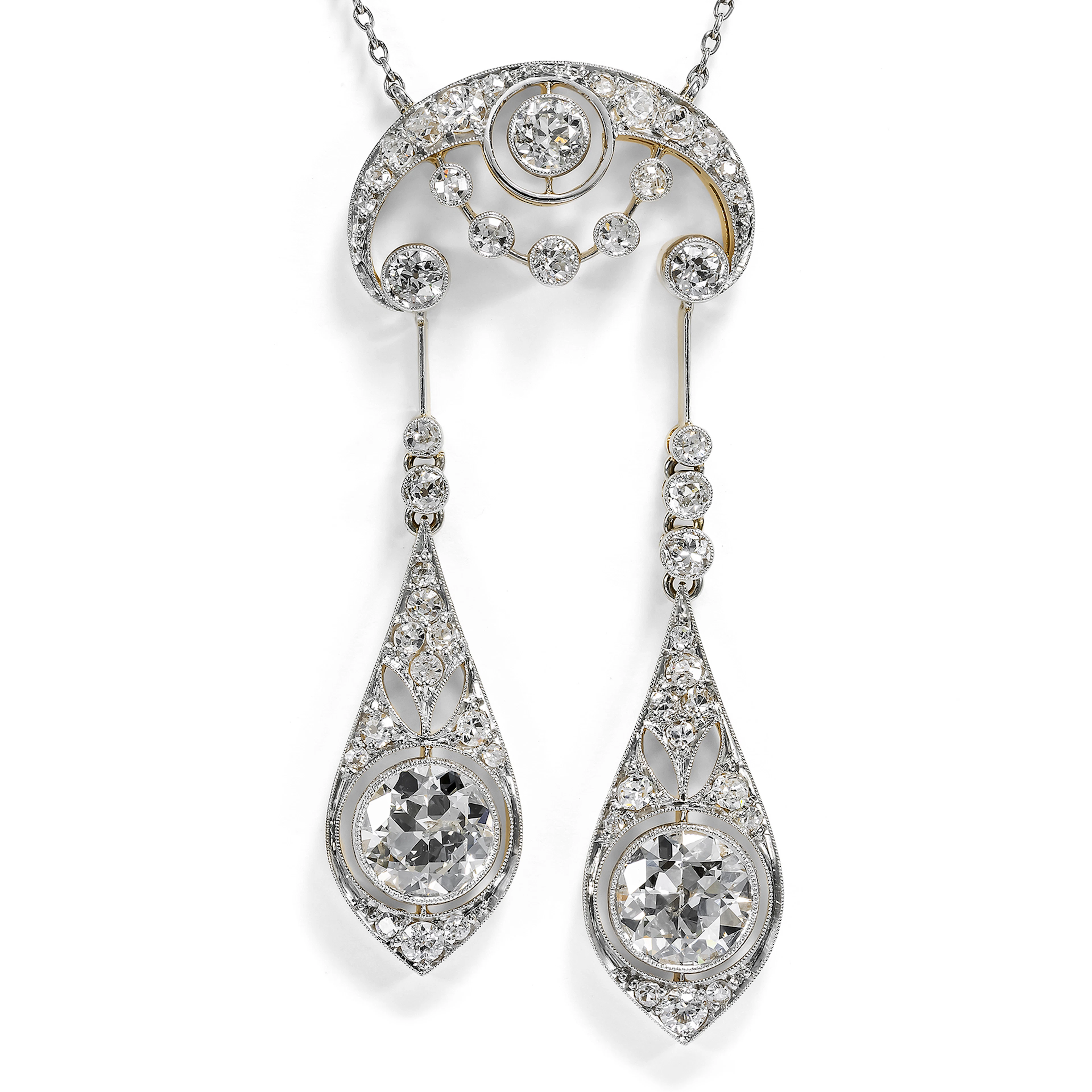 Exquisite 3.20 ct Diamond Negligé Necklace in Platinum on Gold, c. 1915
