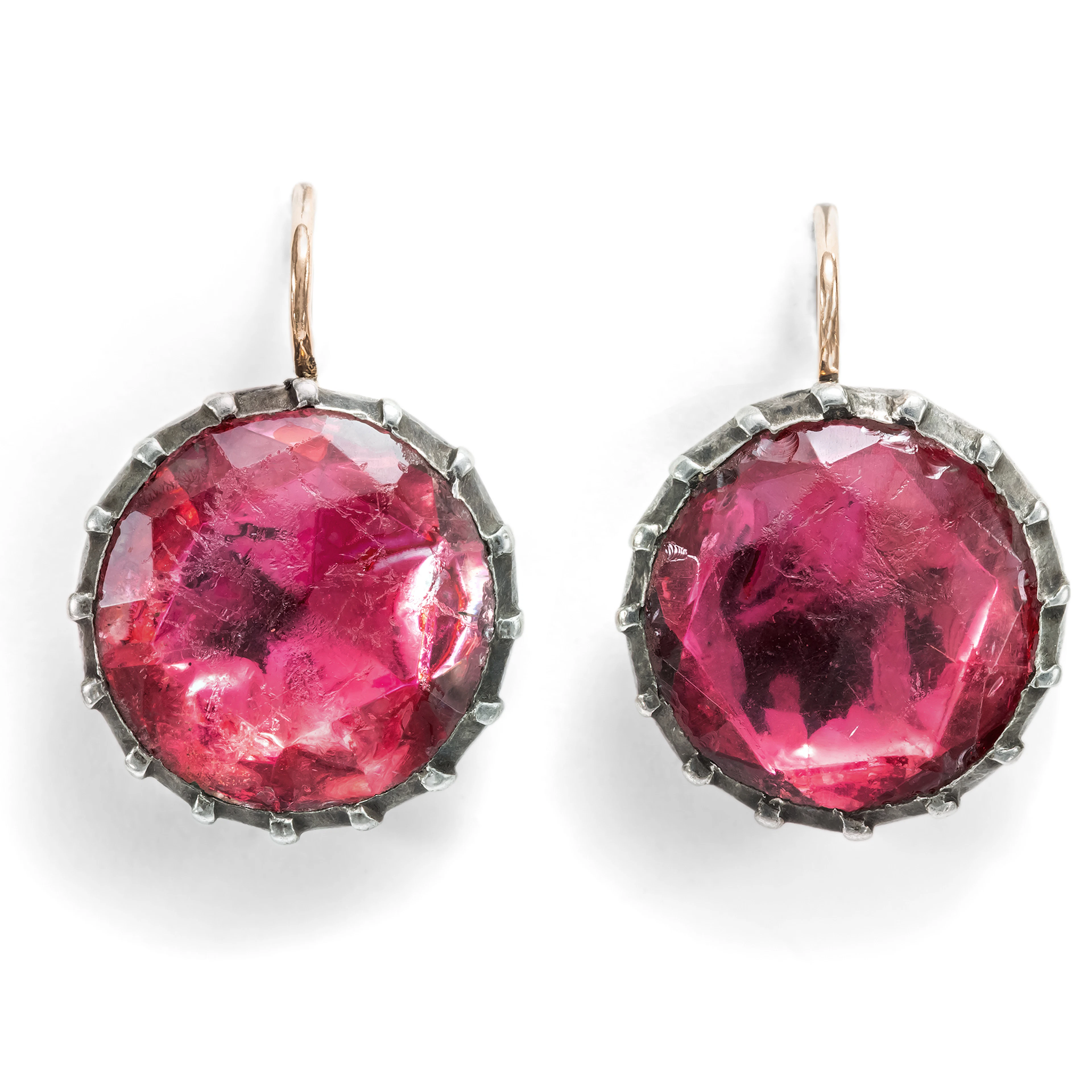 Earrings Made from Antique Buttons Dating from Around 1800 with Pink