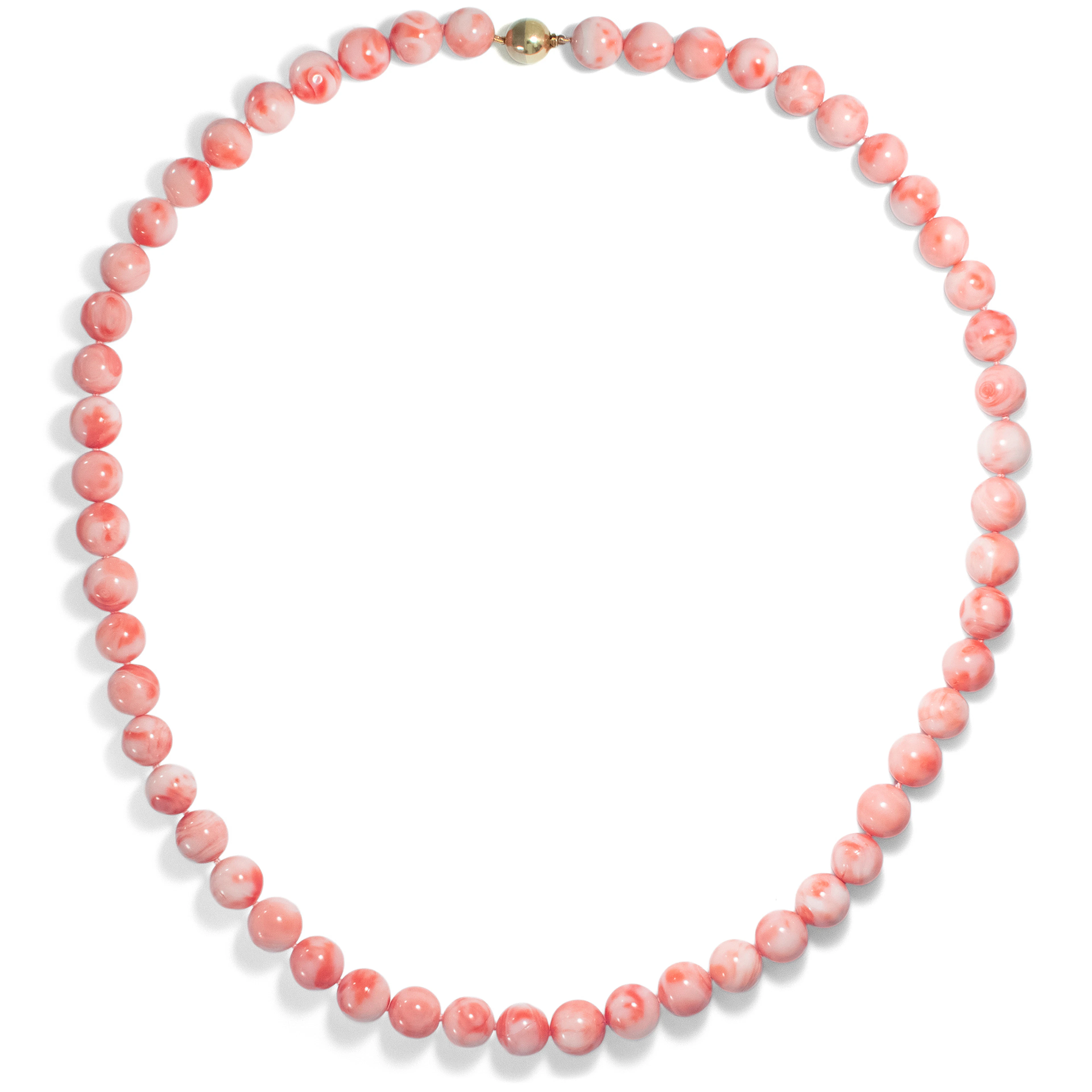 Necklace Made of Red & White Patterned Precious Coral with Gold Clasp, c. 1990