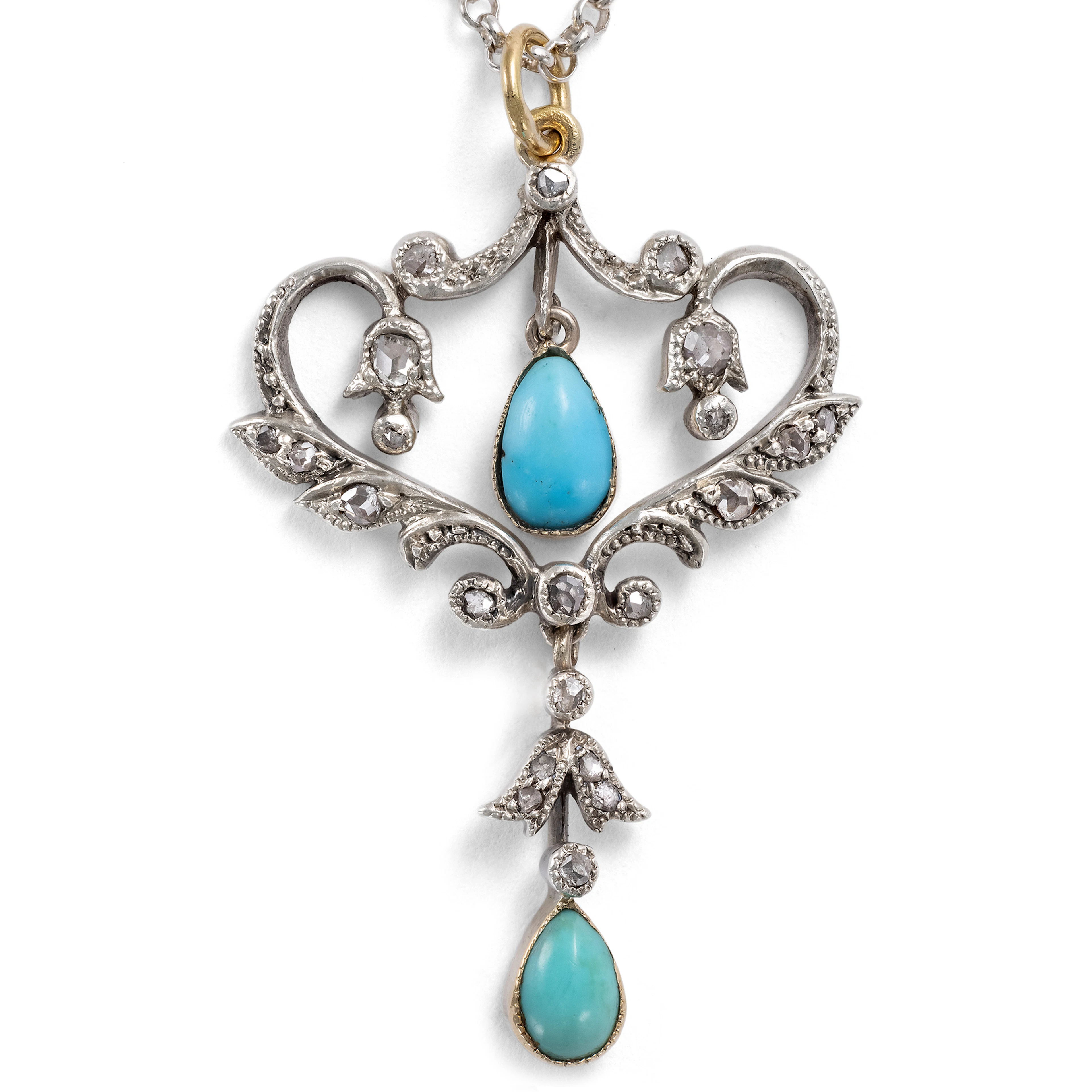 Delicate Pendant with Turquoises & Diamonds, England, c. 1910