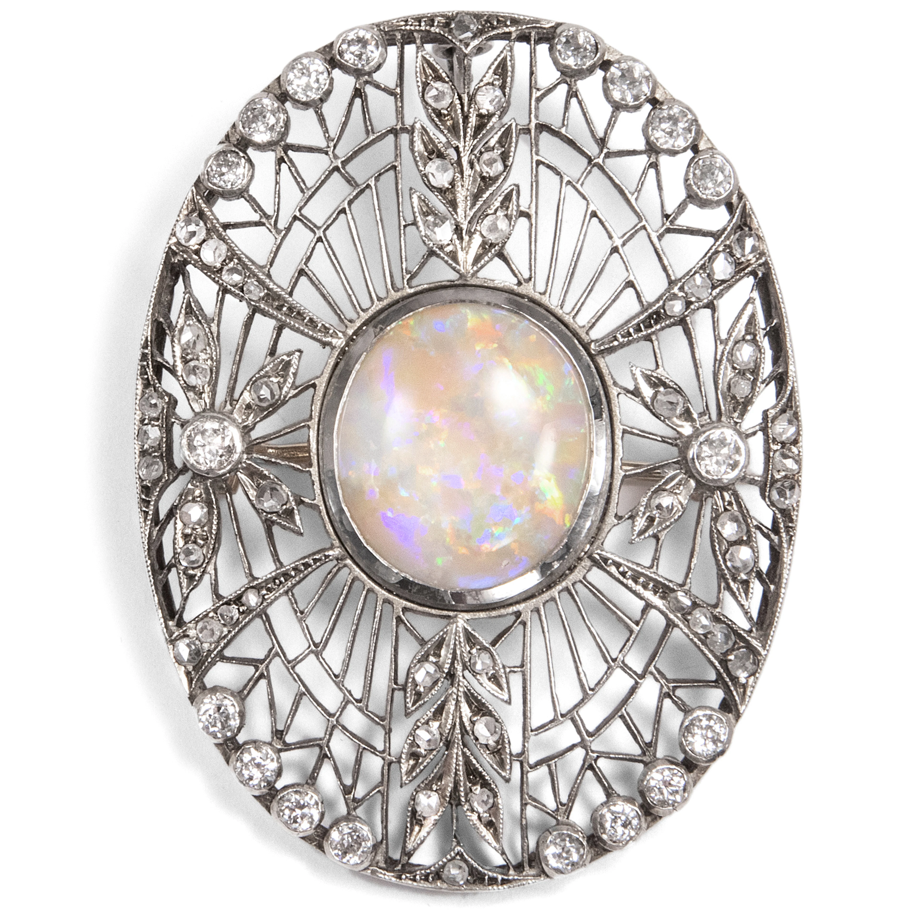 Large Pendant/Brooch With Opal & Diamonds, c. 1910