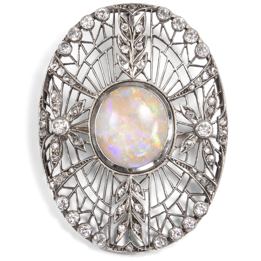 Large Pendant/Brooch With Opal & Diamonds, c. 1910