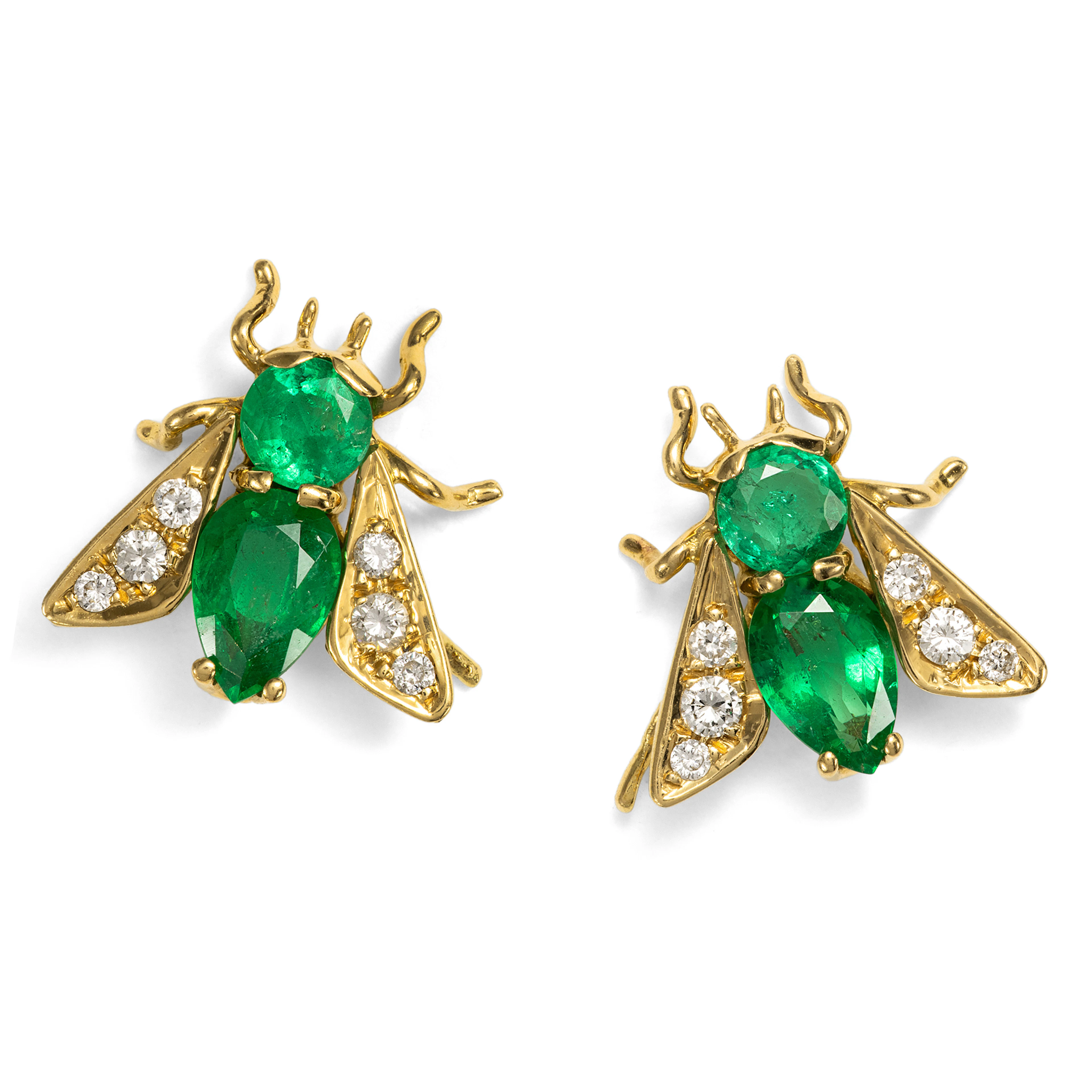 Vintage Stud Earrings with Emeralds & Diamonds in Gold, c. 2000